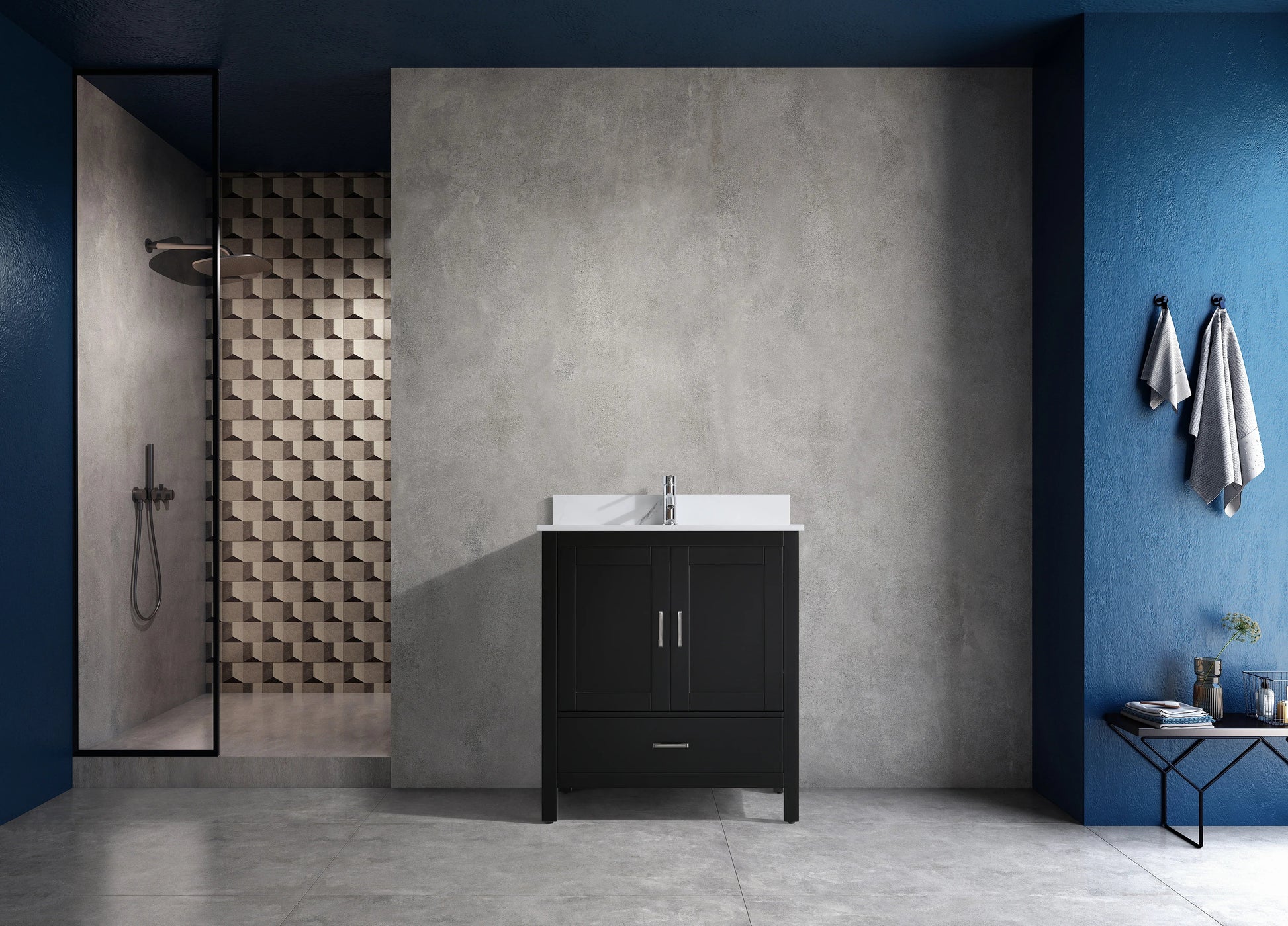 30" Black Freestanding Single Sink Bathroom Vanity with Engineered Calcutta Marble Countertop-Migration_Bathroom Vanities-DECOROLALA