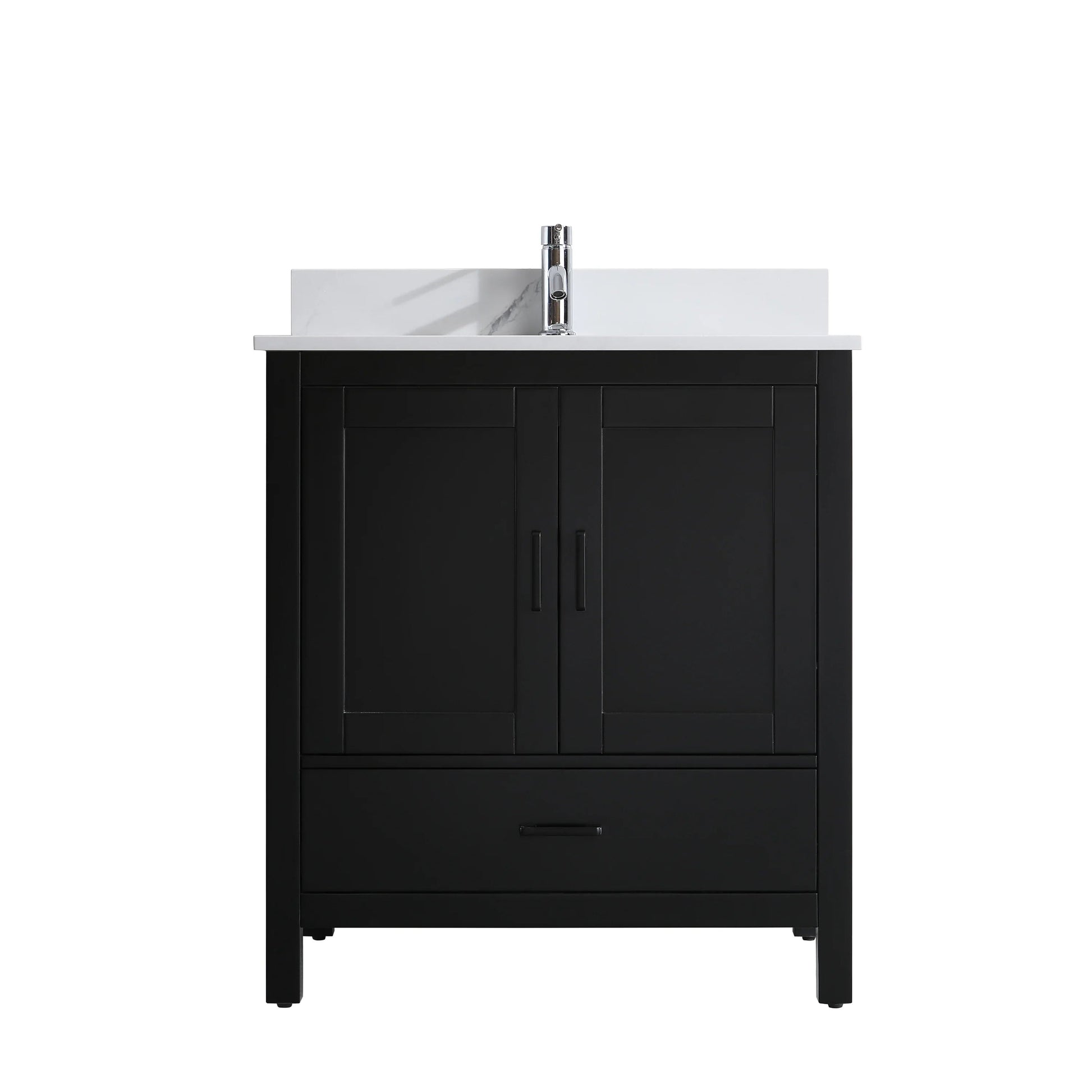 30" Black Freestanding Single Sink Bathroom Vanity with Engineered Calcutta Marble Countertop-Migration_Bathroom Vanities-DECOROLALA