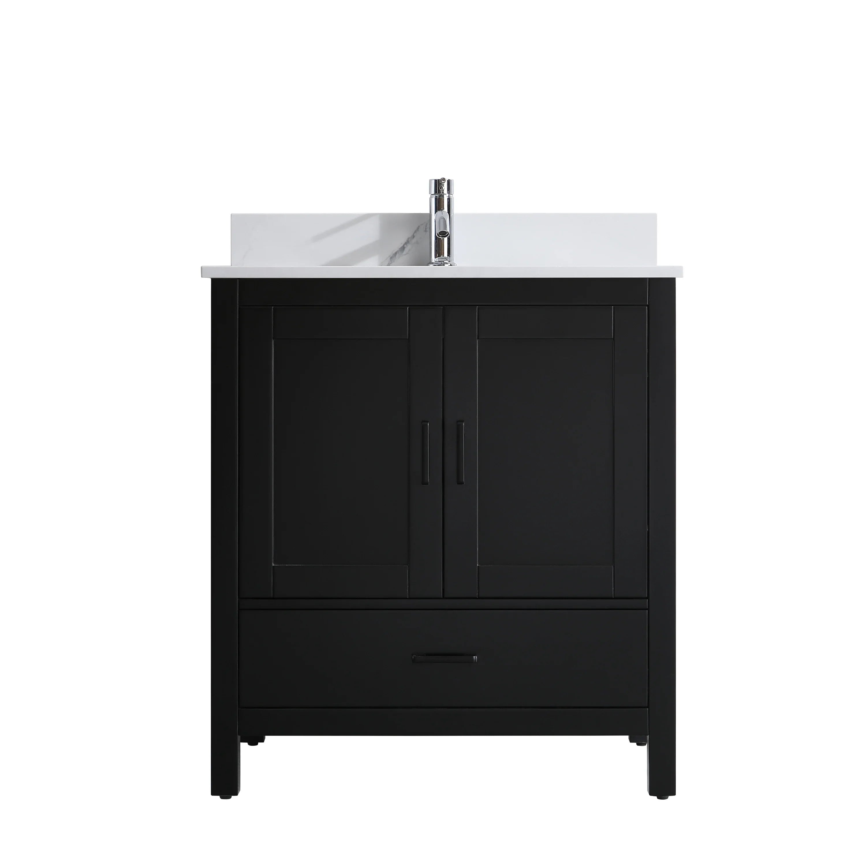 30" Black Freestanding Single Sink Bathroom Vanity with Engineered Calcutta Marble Countertop-Migration_Bathroom Vanities-DECOROLALA