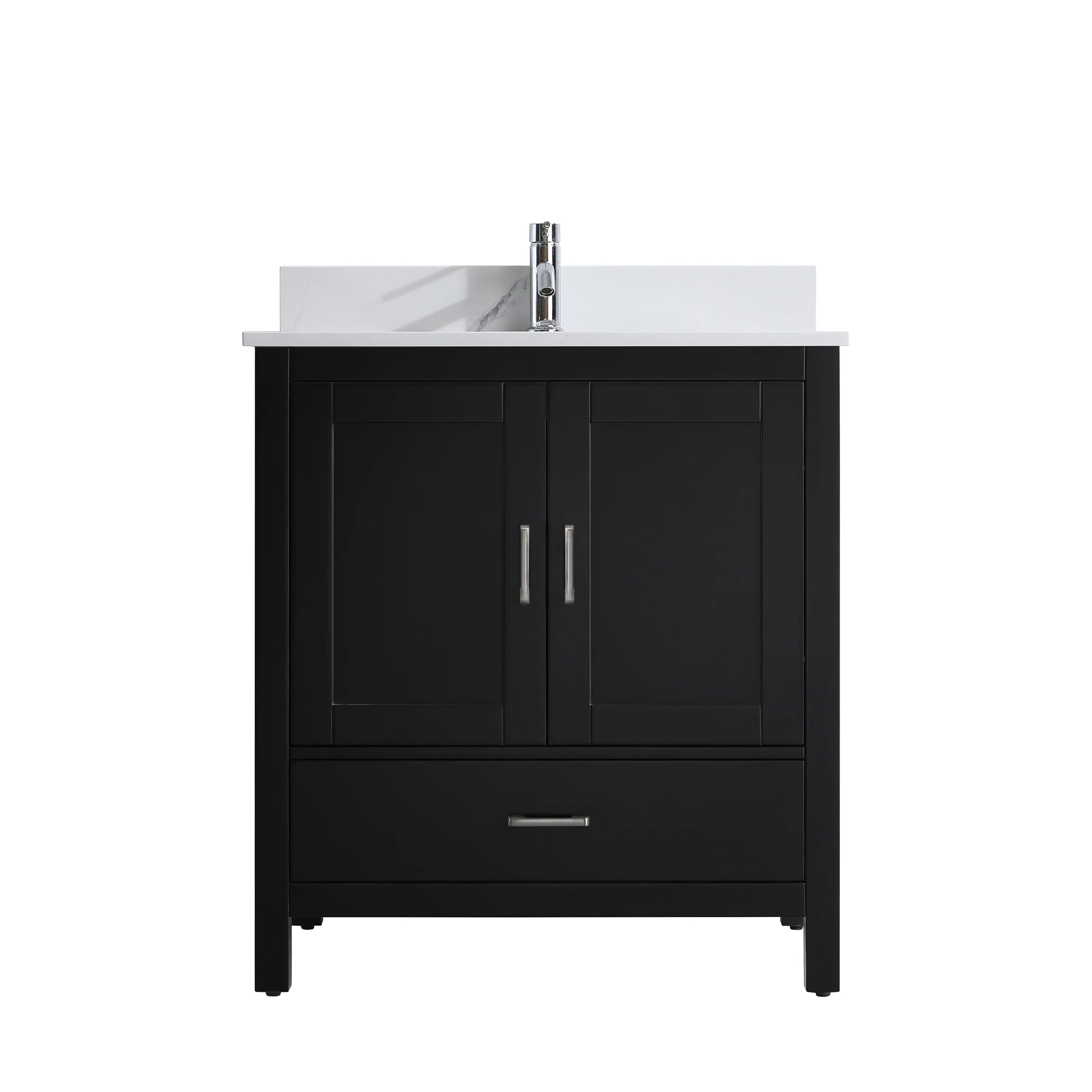 30" Black Freestanding Single Sink Bathroom Vanity with Engineered Calcutta Marble Countertop-Migration_Bathroom Vanities-DECOROLALA