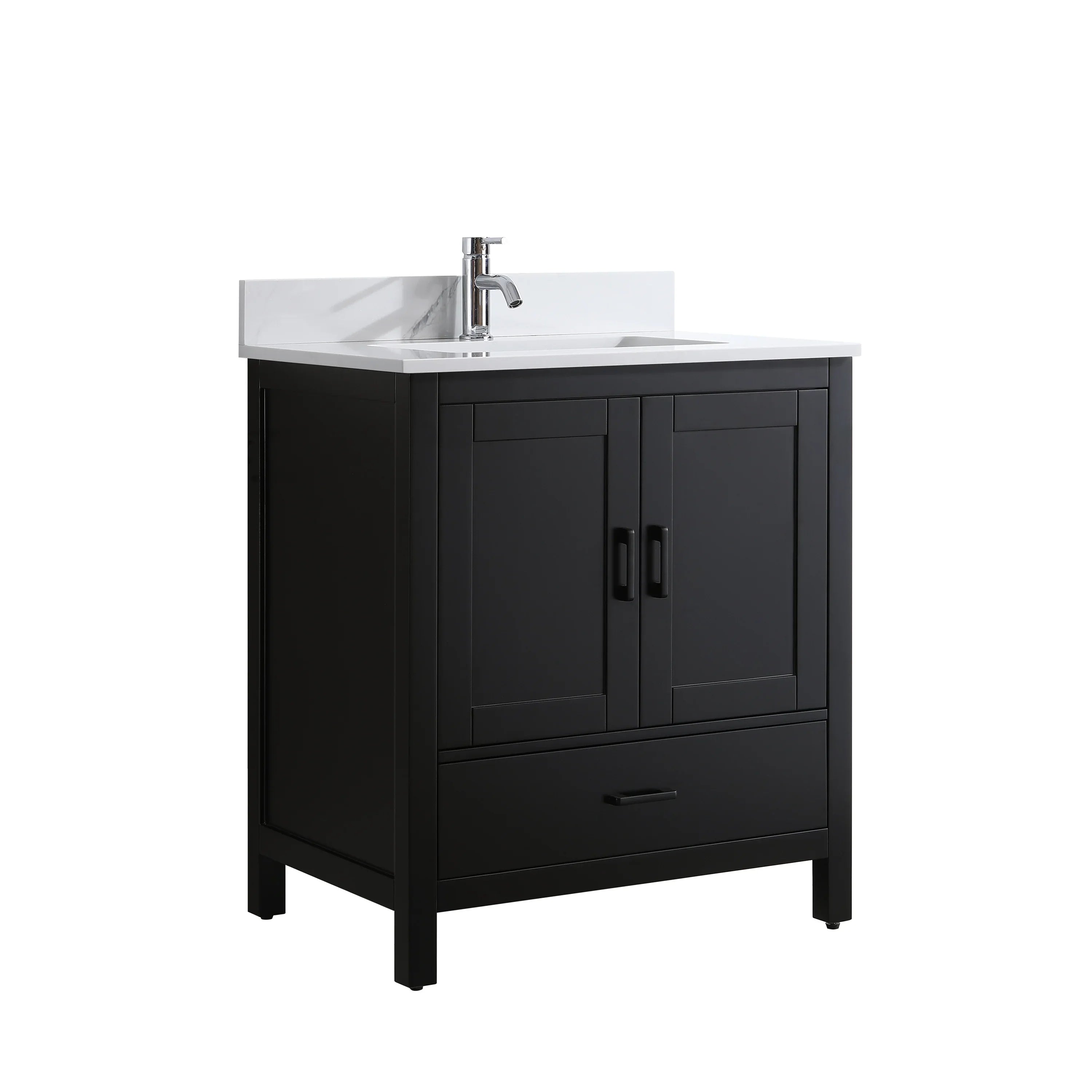 30" Black Freestanding Single Sink Bathroom Vanity with Engineered Calcutta Marble Countertop-Migration_Bathroom Vanities-DECOROLALA