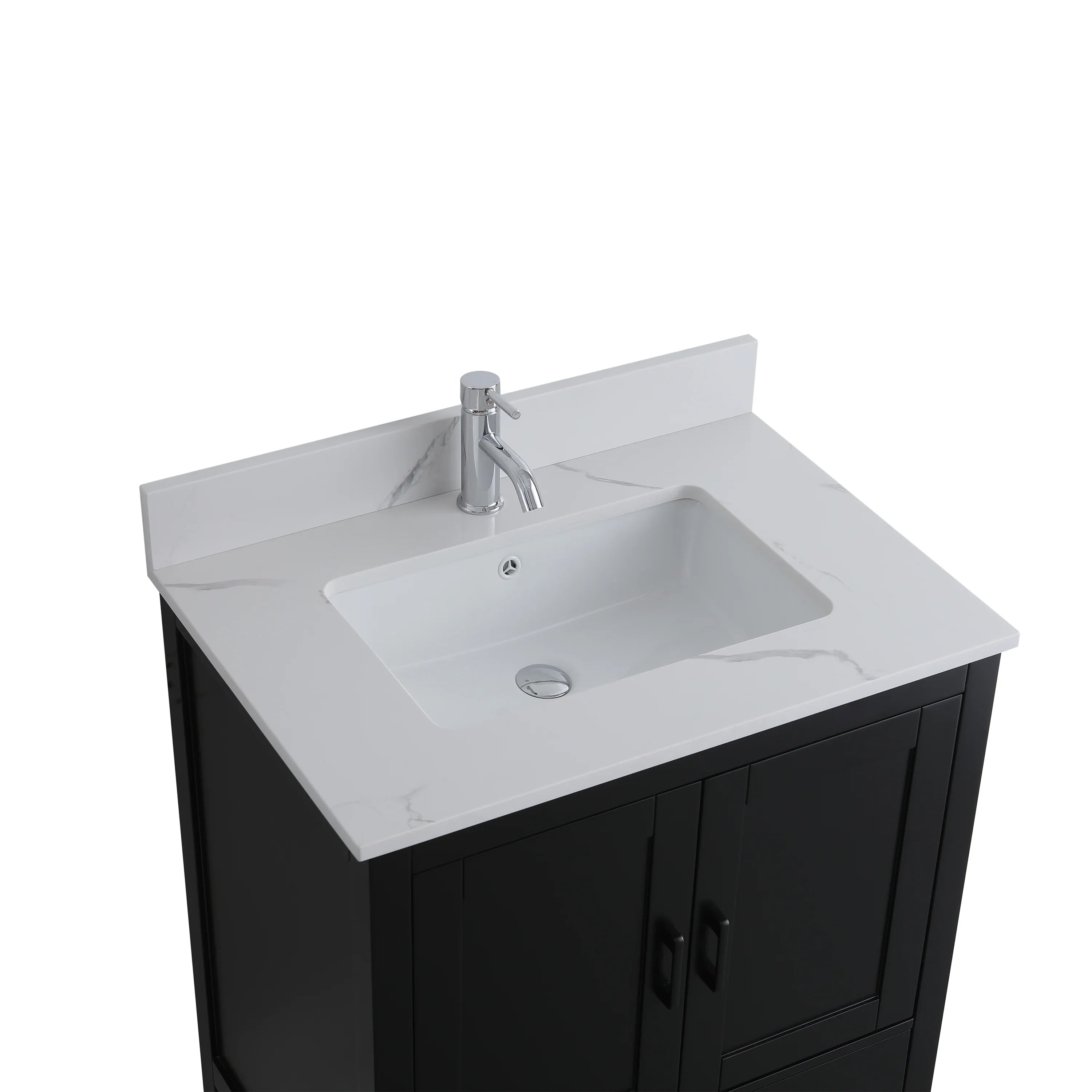 30" Black Freestanding Single Sink Bathroom Vanity with Engineered Calcutta Marble Countertop-Migration_Bathroom Vanities-DECOROLALA