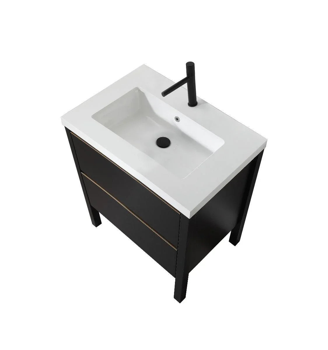 30" Black Freestanding Single Sink Bathroom Vanity with White Quartz Countertop-Migration_Bathroom Vanities-DECOROLALA