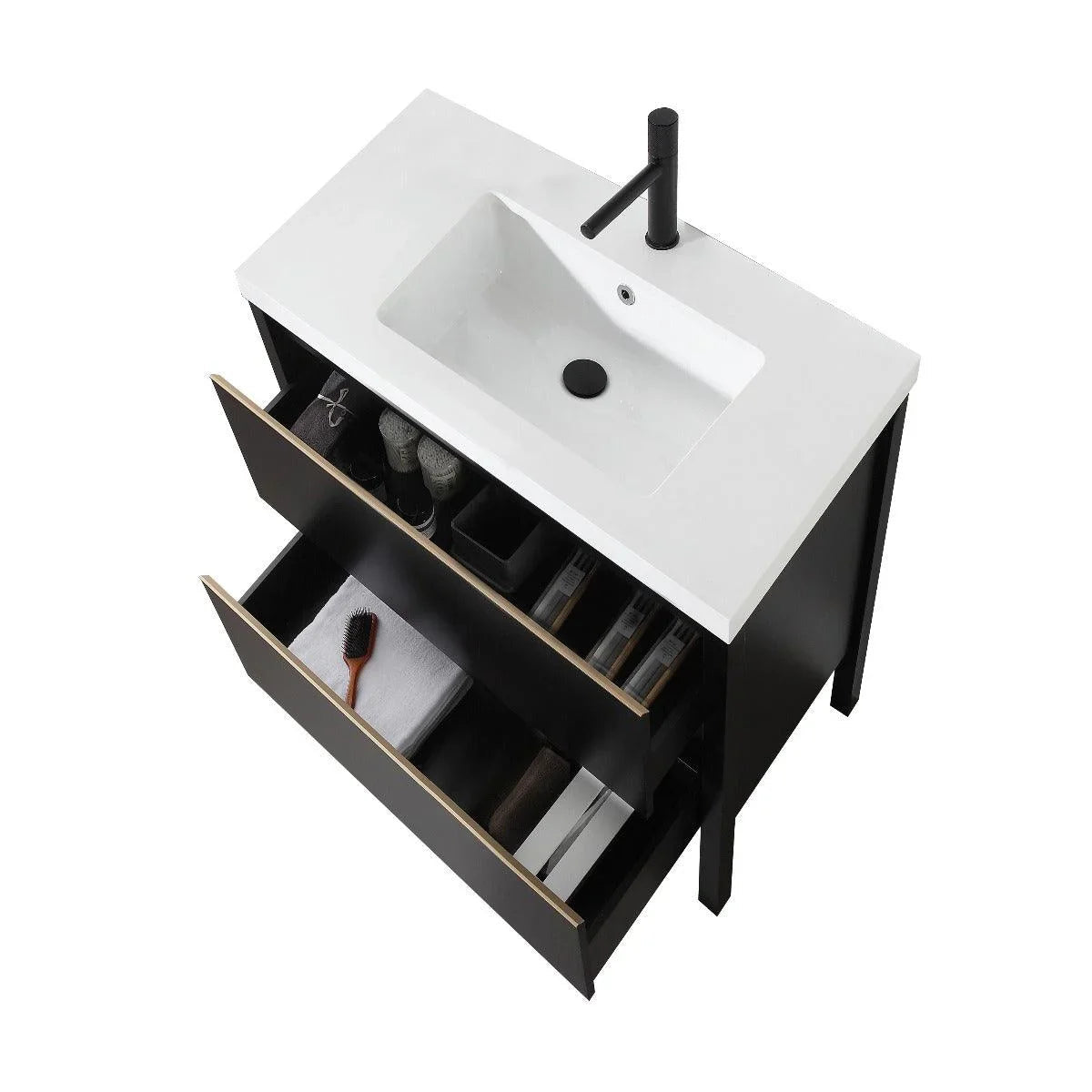 30" Black Freestanding Single Sink Bathroom Vanity with White Quartz Countertop-Migration_Bathroom Vanities-DECOROLALA