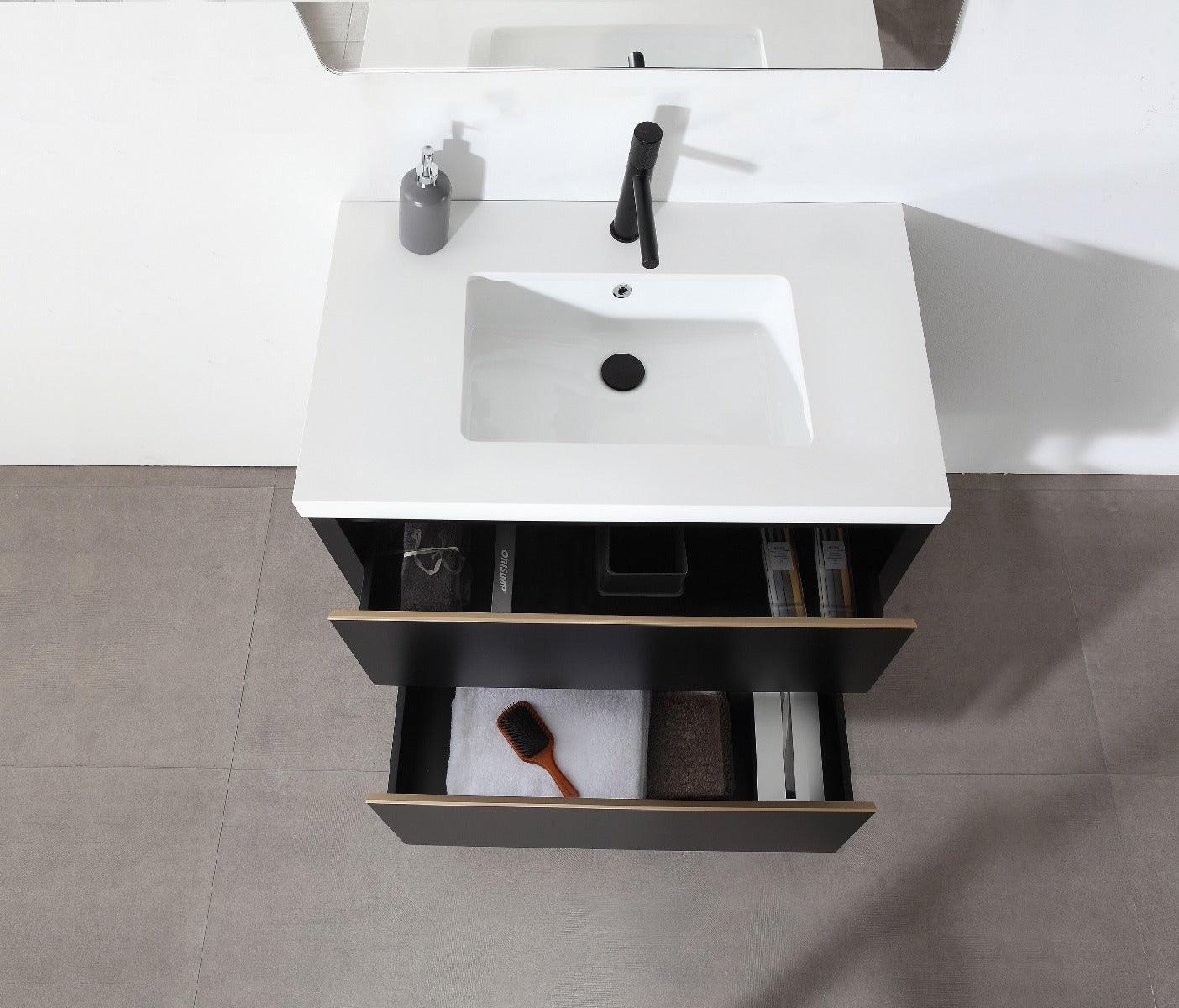 30" Black Freestanding Single Sink Bathroom Vanity with White Quartz Countertop-Migration_Bathroom Vanities-DECOROLALA