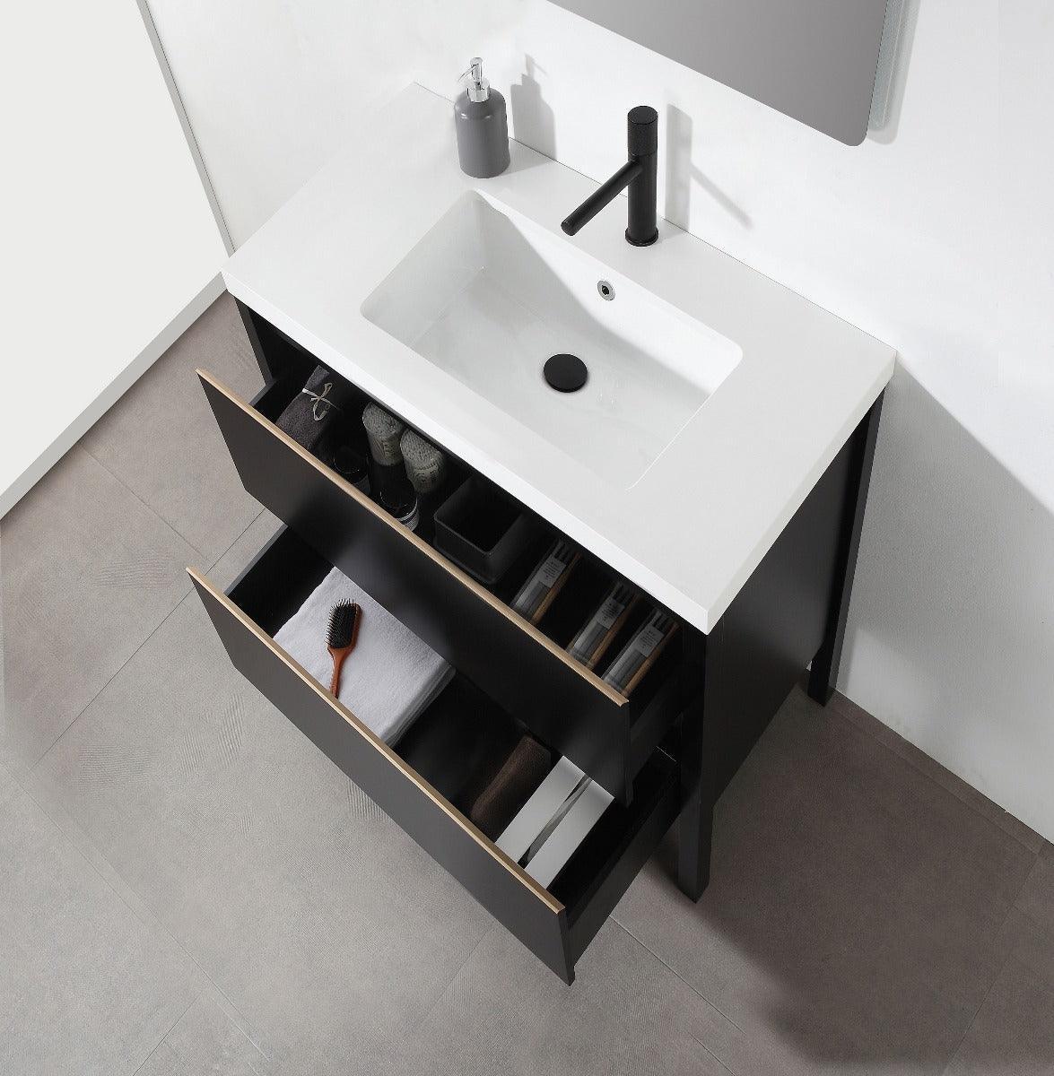 30" Black Freestanding Single Sink Bathroom Vanity with White Quartz Countertop-Migration_Bathroom Vanities-DECOROLALA