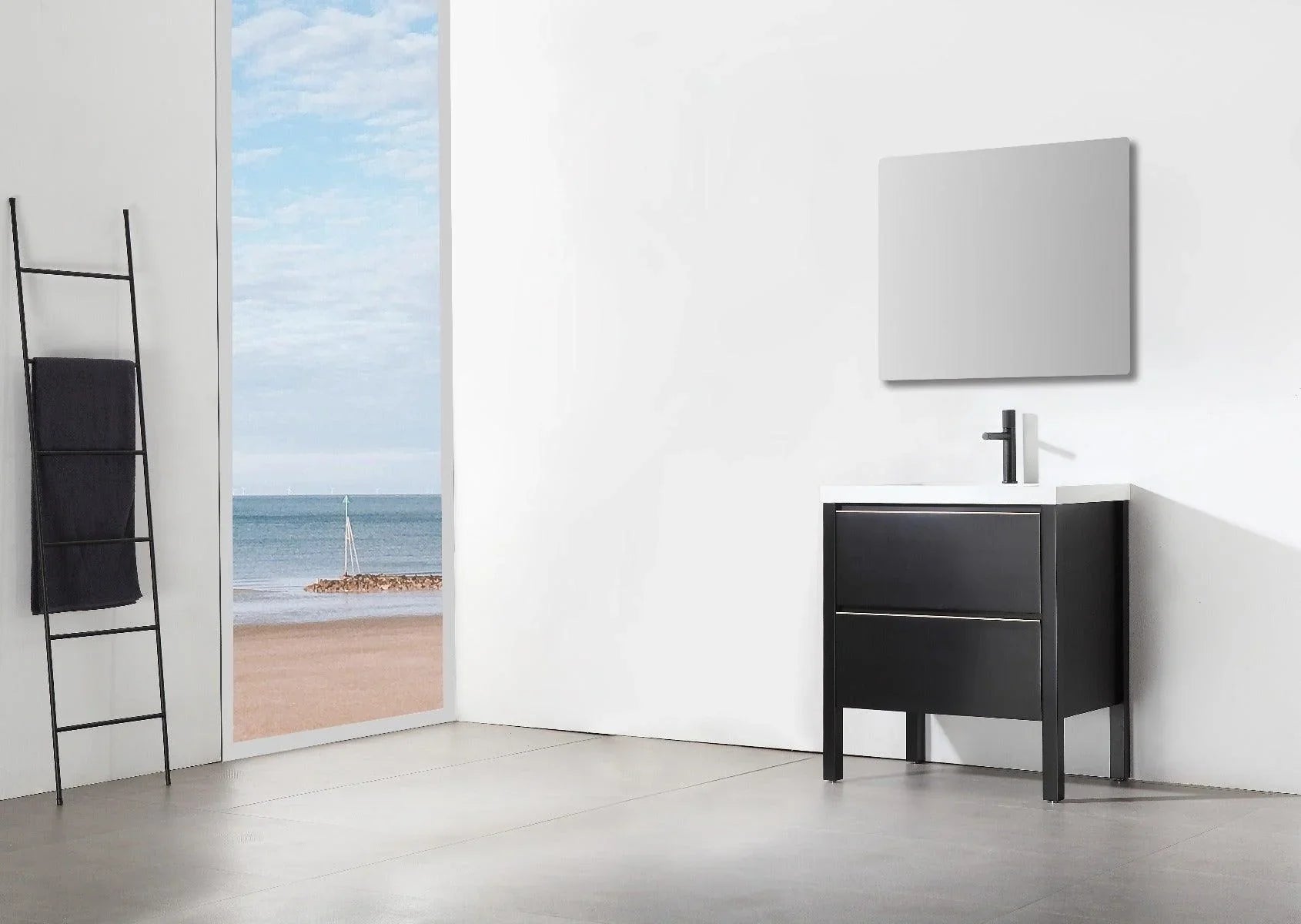 30" Black Freestanding Single Sink Bathroom Vanity with White Quartz Countertop-Migration_Bathroom Vanities-DECOROLALA