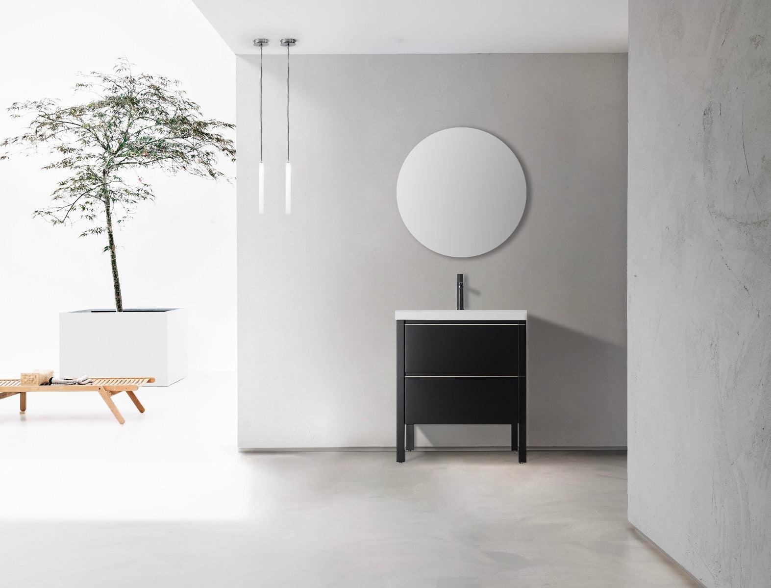 30" Black Freestanding Single Sink Bathroom Vanity with White Quartz Countertop-Migration_Bathroom Vanities-DECOROLALA