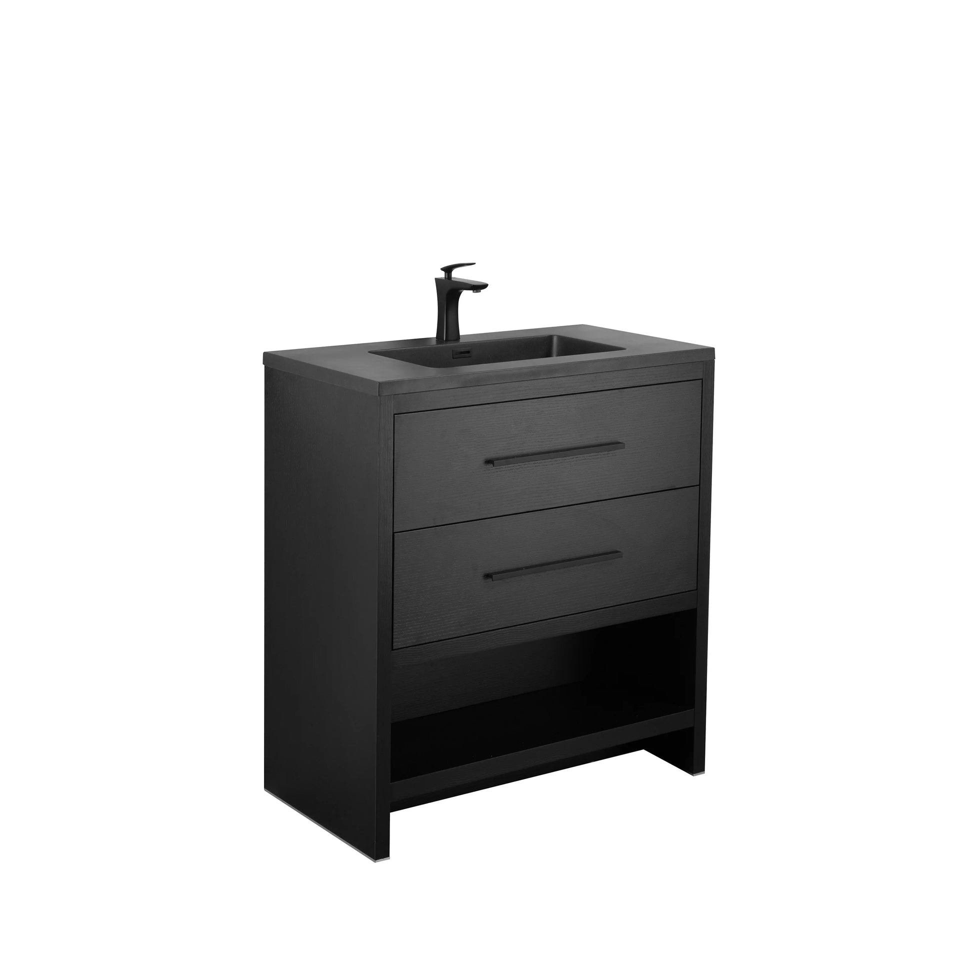 30" Black Oak Freestanding Single Sink Bathroom Vanity with Black Engineered Quartz Countertop-Migration_Bathroom Vanities-DECOROLALA