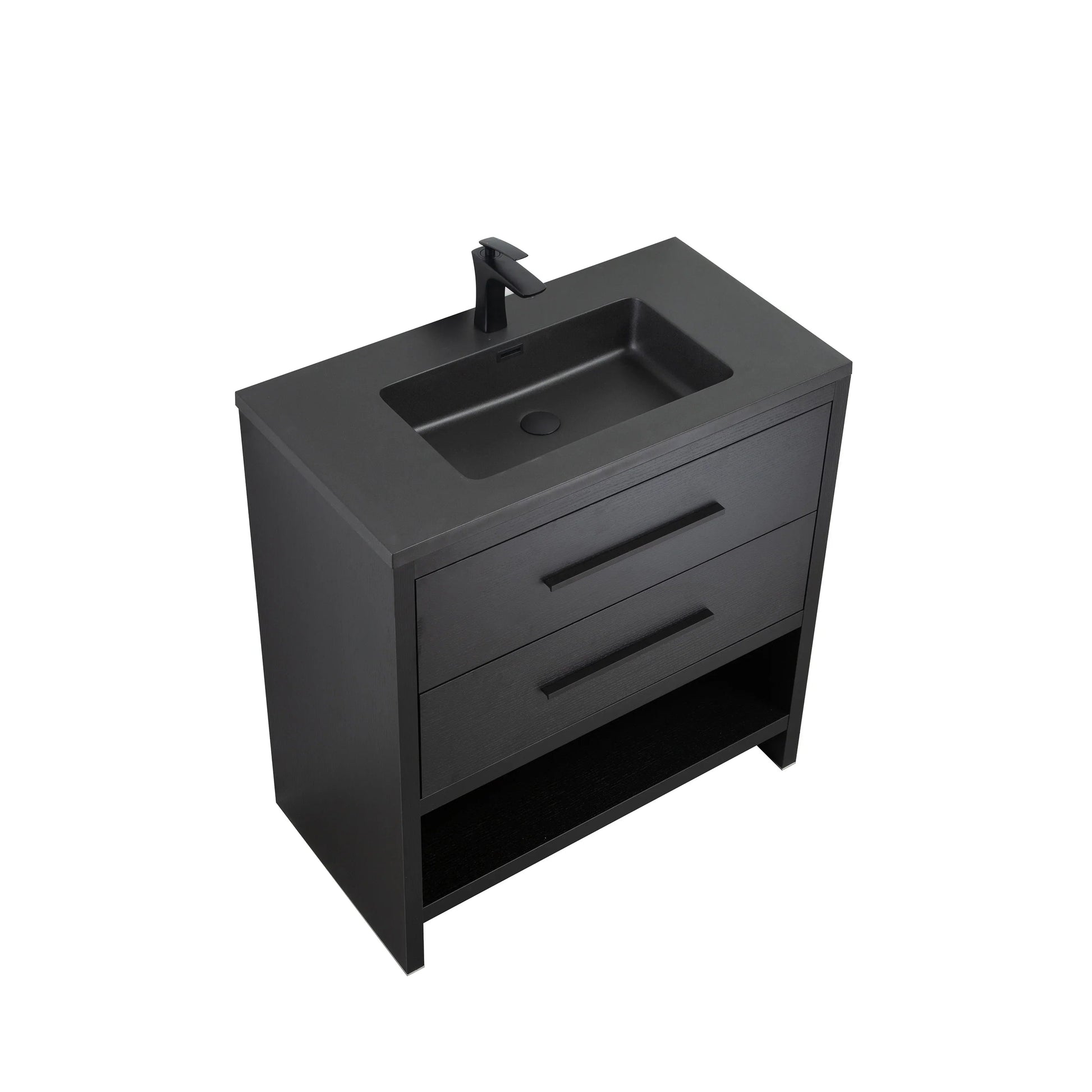 30" Black Oak Freestanding Single Sink Bathroom Vanity with Black Engineered Quartz Countertop-Migration_Bathroom Vanities-DECOROLALA