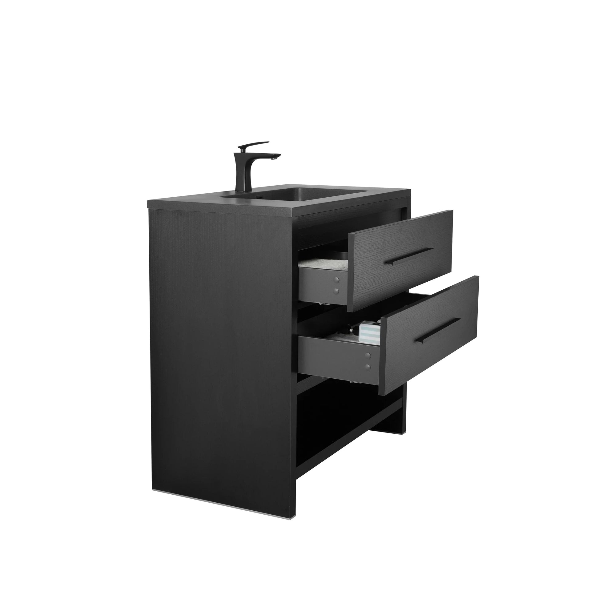 30" Black Oak Freestanding Single Sink Bathroom Vanity with Black Engineered Quartz Countertop-Migration_Bathroom Vanities-DECOROLALA