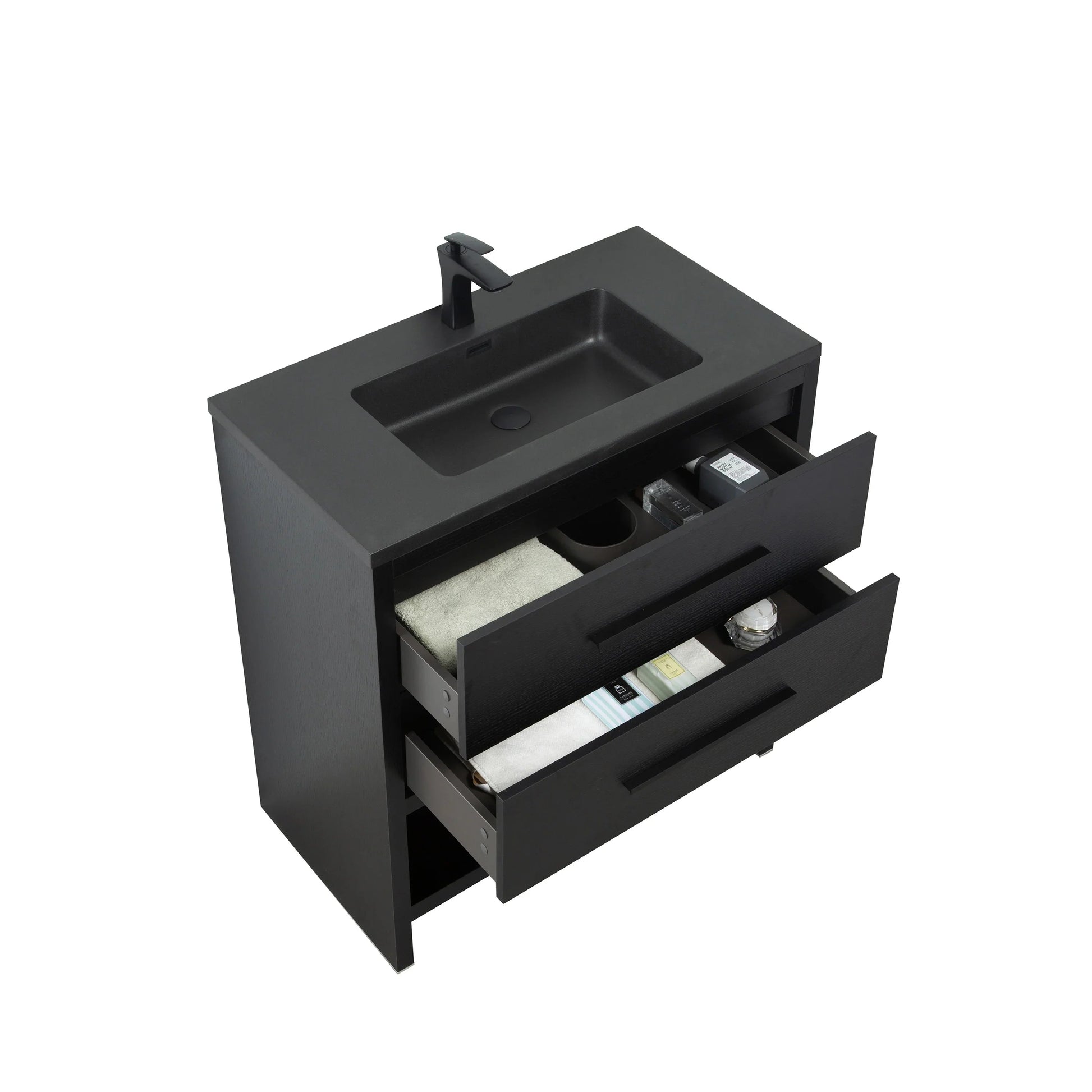 30" Black Oak Freestanding Single Sink Bathroom Vanity with Black Engineered Quartz Countertop-Migration_Bathroom Vanities-DECOROLALA