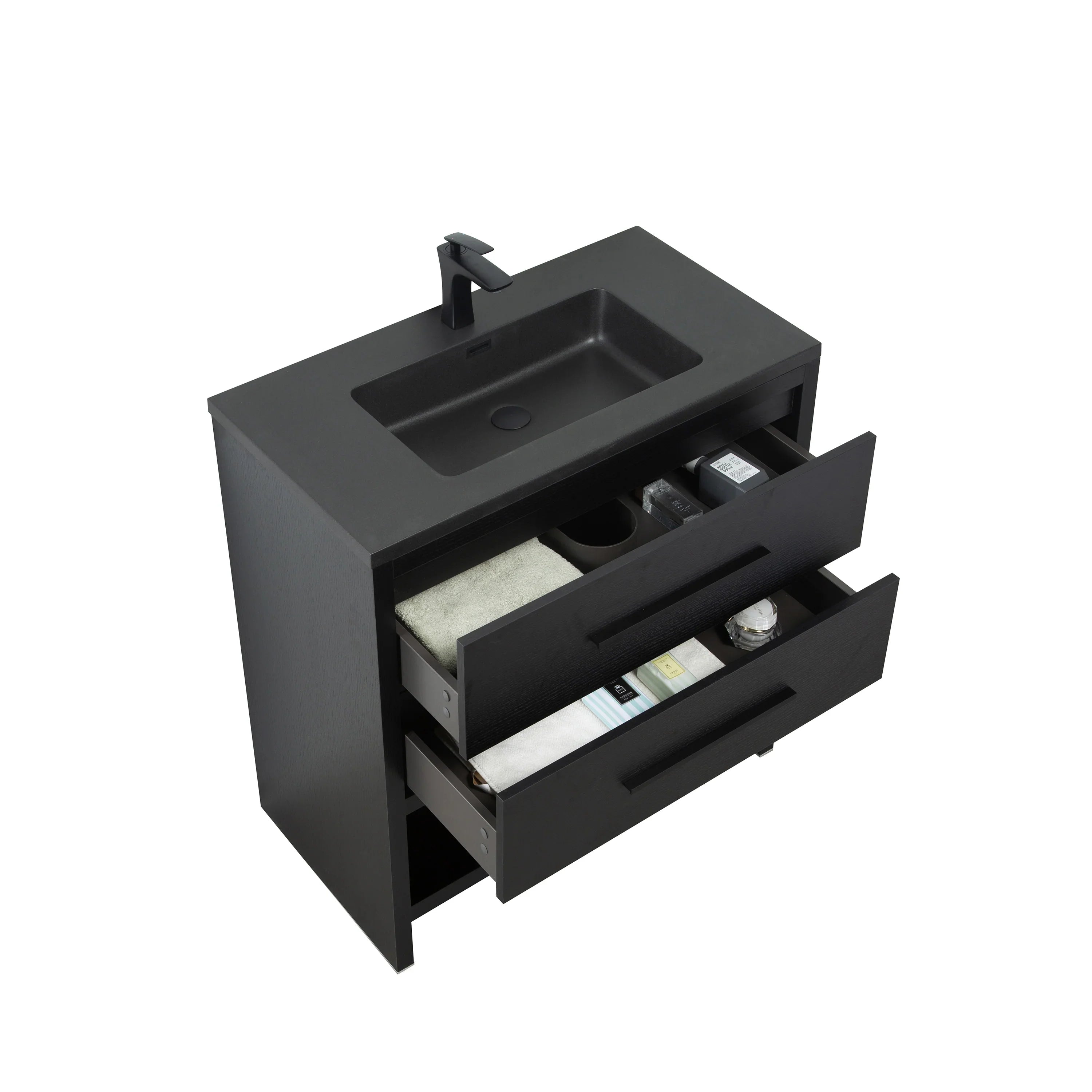 30" Black Oak Freestanding Single Sink Bathroom Vanity with Black Engineered Quartz Countertop-Migration_Bathroom Vanities-DECOROLALA