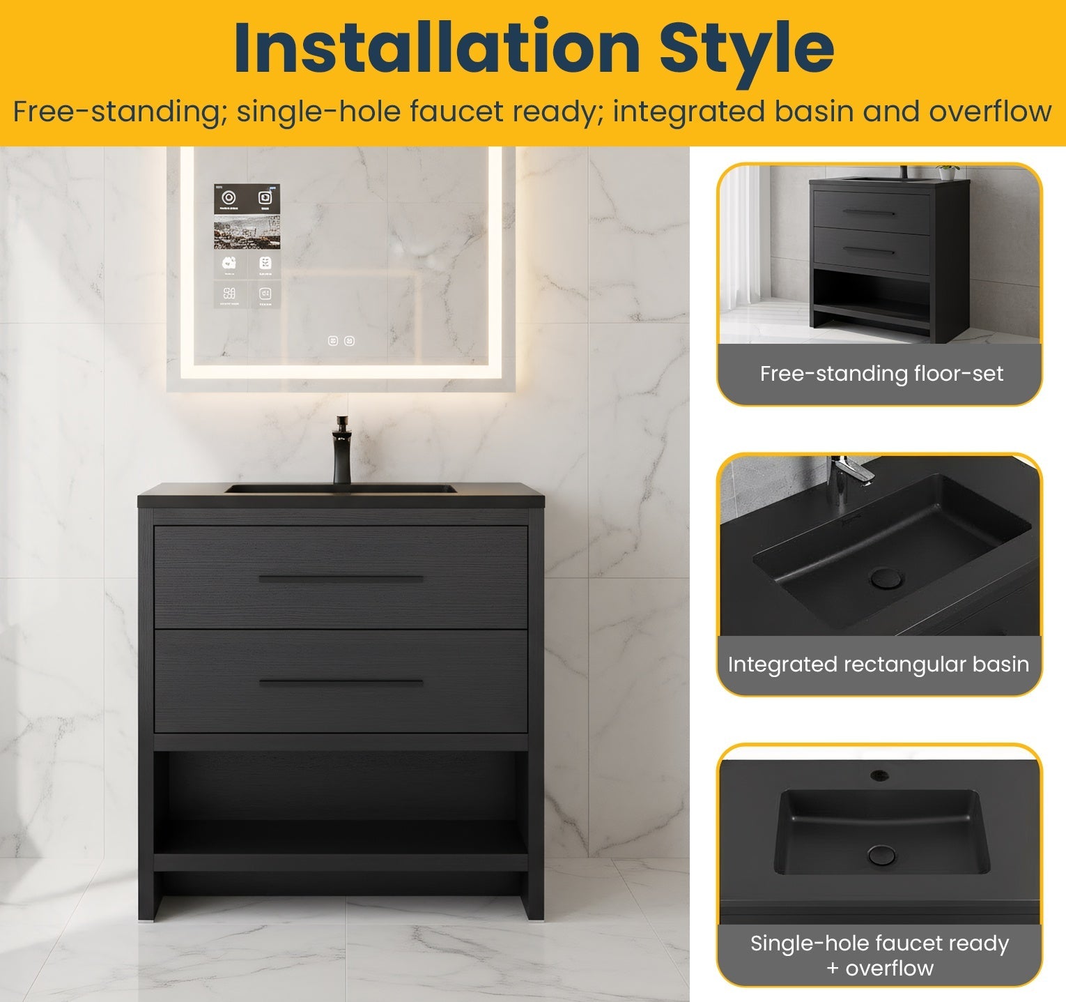 30" Black Oak Freestanding Single Sink Bathroom Vanity with Black Engineered Quartz Countertop-Migration_Bathroom Vanities-DECOROLALA