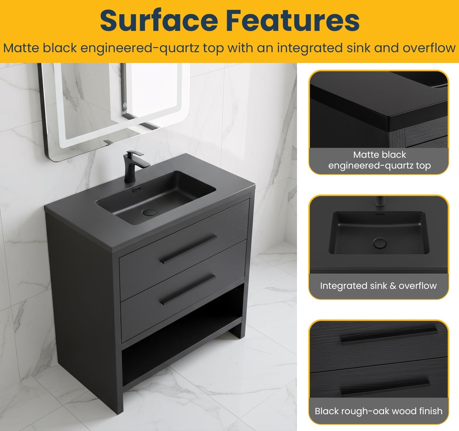 30" Black Oak Freestanding Single Sink Bathroom Vanity with Black Engineered Quartz Countertop-Migration_Bathroom Vanities-DECOROLALA