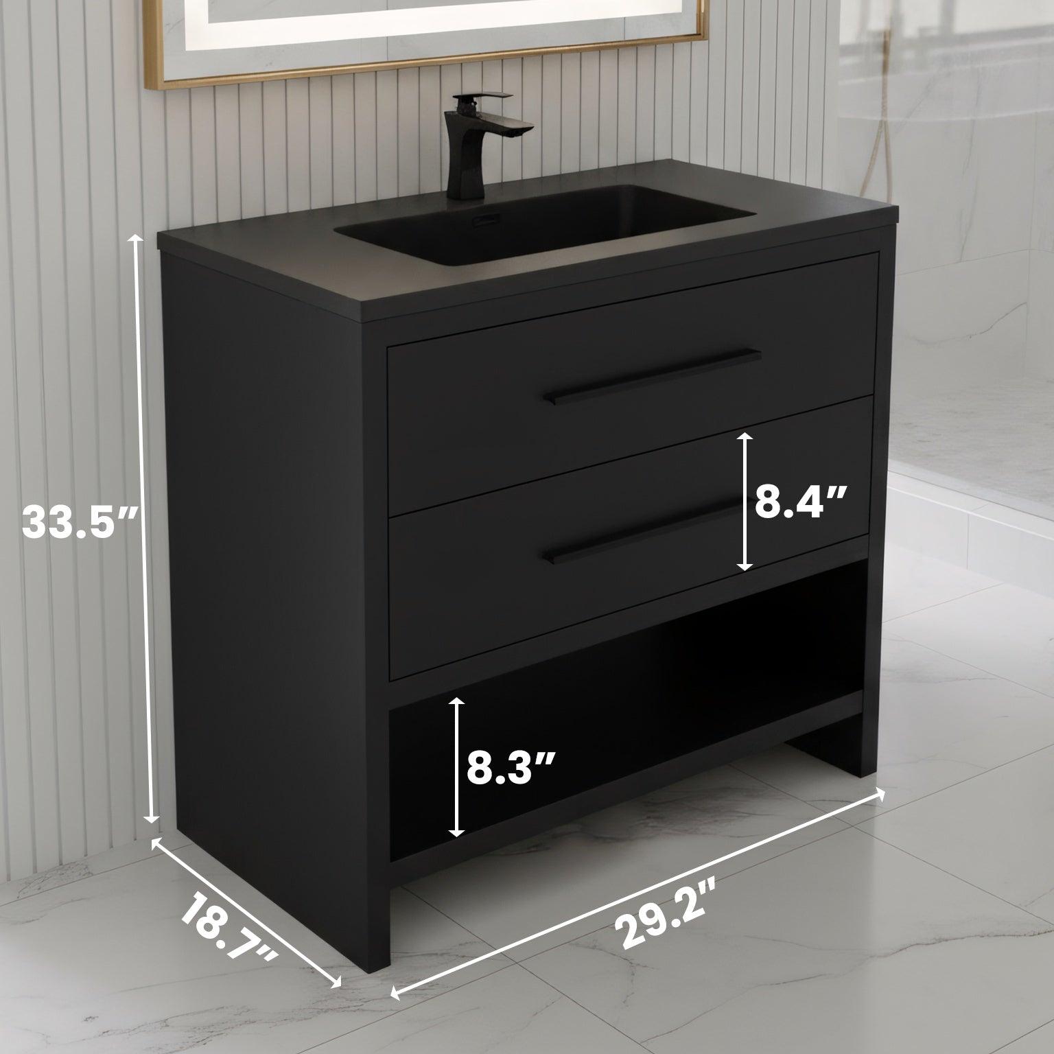 30" Black Oak Freestanding Single Sink Bathroom Vanity with Black Engineered Quartz Countertop-Migration_Bathroom Vanities-DECOROLALA
