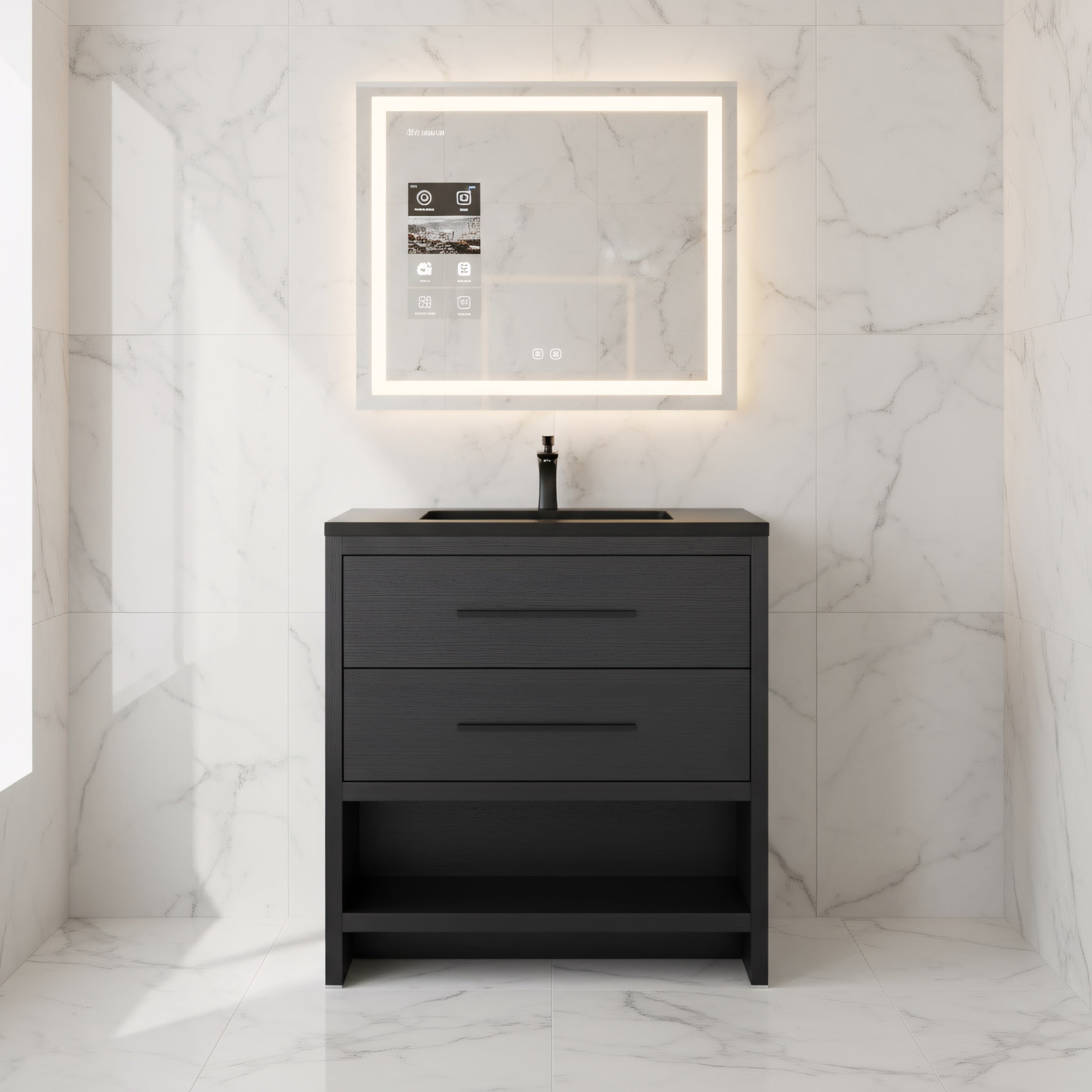 30" Black Oak Freestanding Single Sink Bathroom Vanity with Black Engineered Quartz Countertop-Migration_Bathroom Vanities-DECOROLALA