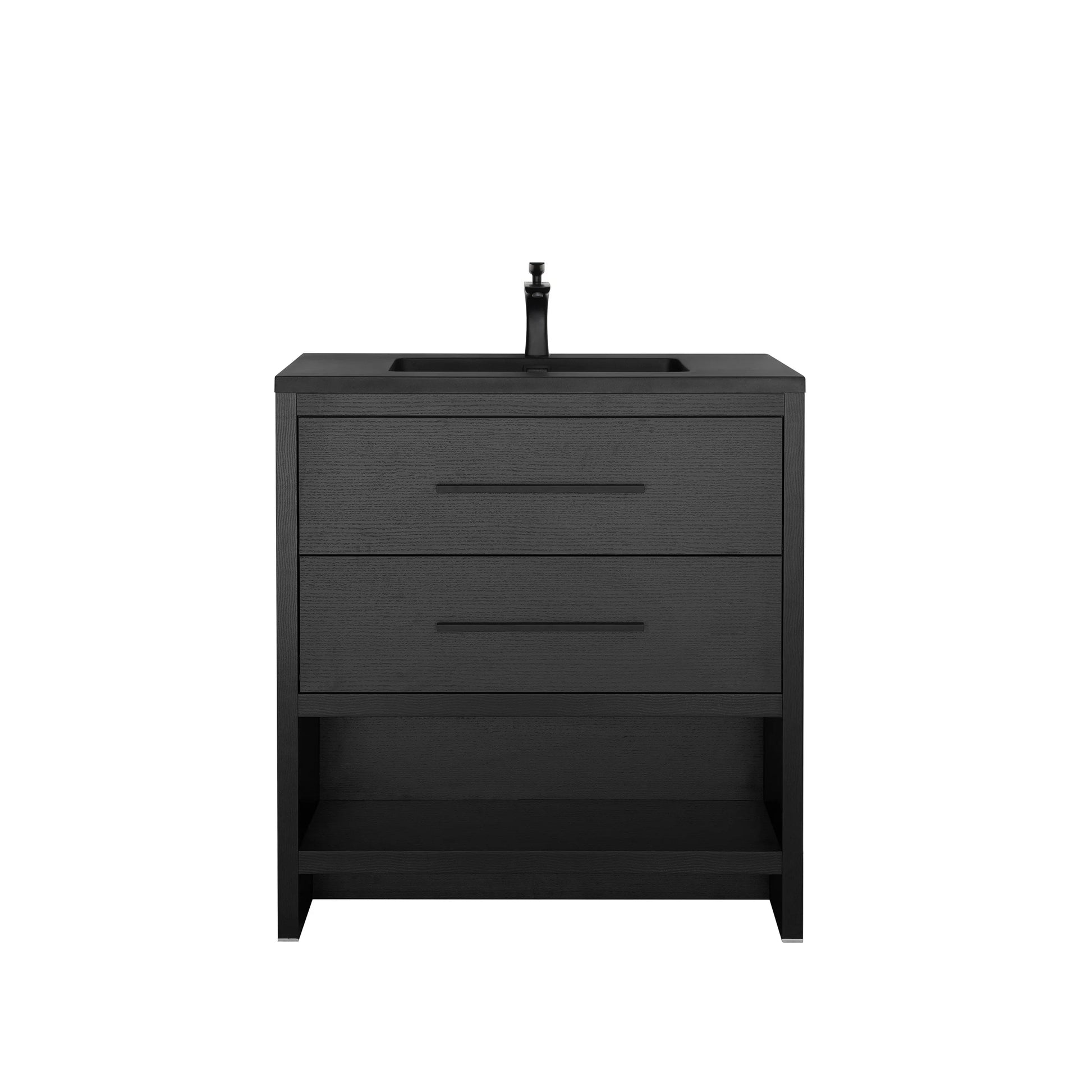30" Black Oak Freestanding Single Sink Bathroom Vanity with Black Engineered Quartz Countertop-Migration_Bathroom Vanities-DECOROLALA