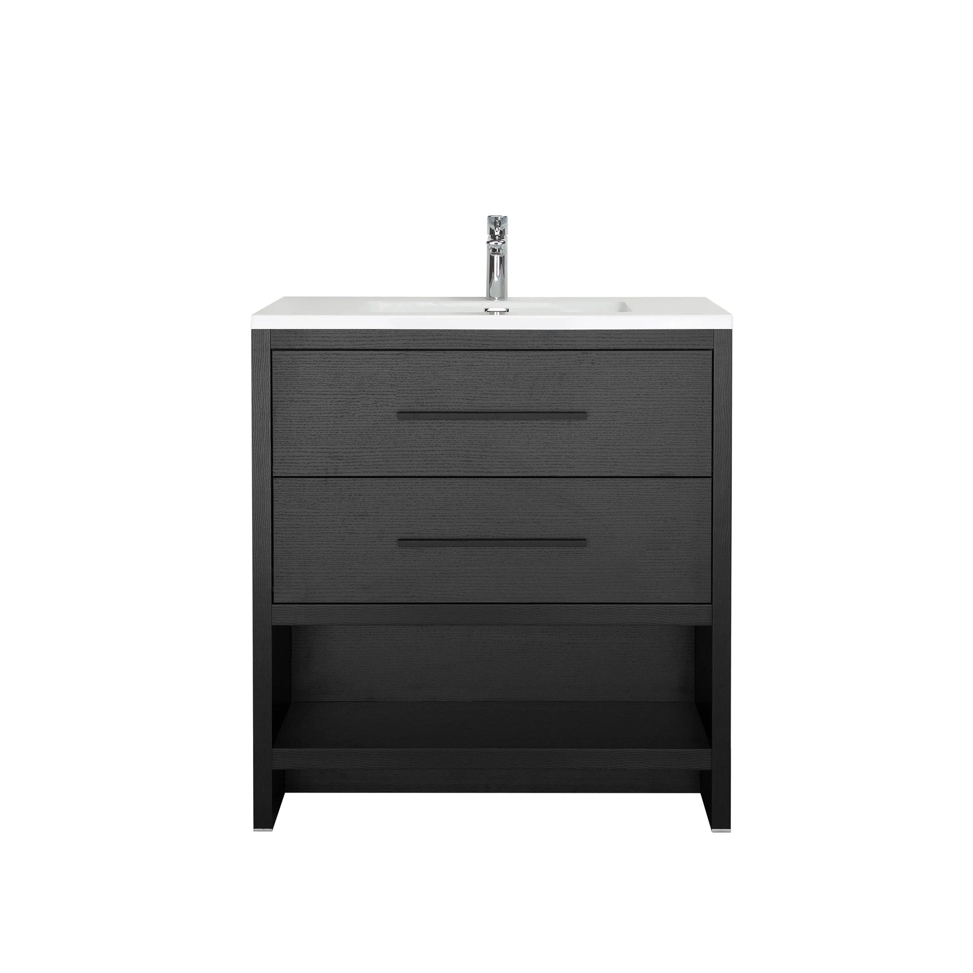 30" Black Oak Freestanding Single Sink Bathroom Vanity with White Polymarble Countertop-Migration_Bathroom Vanities-DECOROLALA