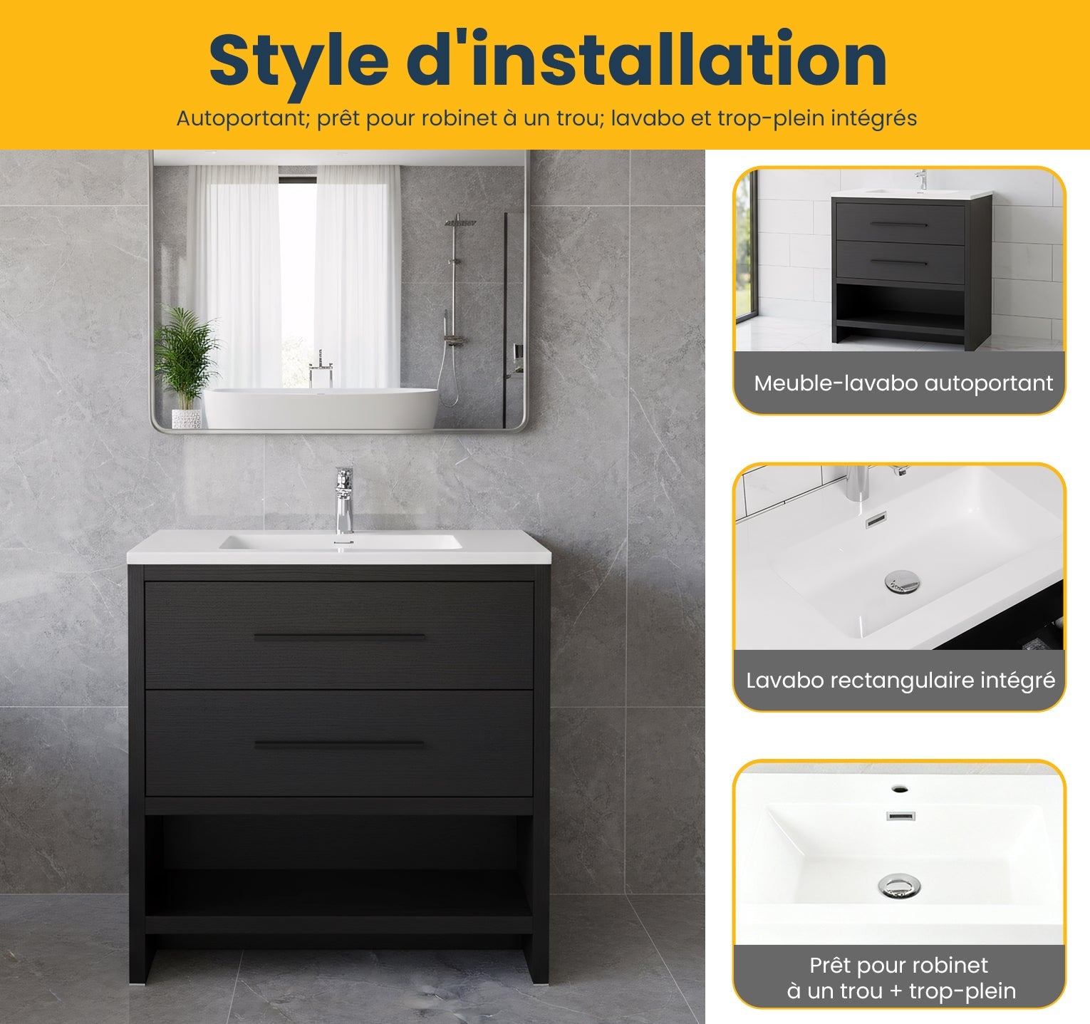 30" Black Oak Freestanding Single Sink Bathroom Vanity with White Polymarble Countertop-Migration_Bathroom Vanities-DECOROLALA