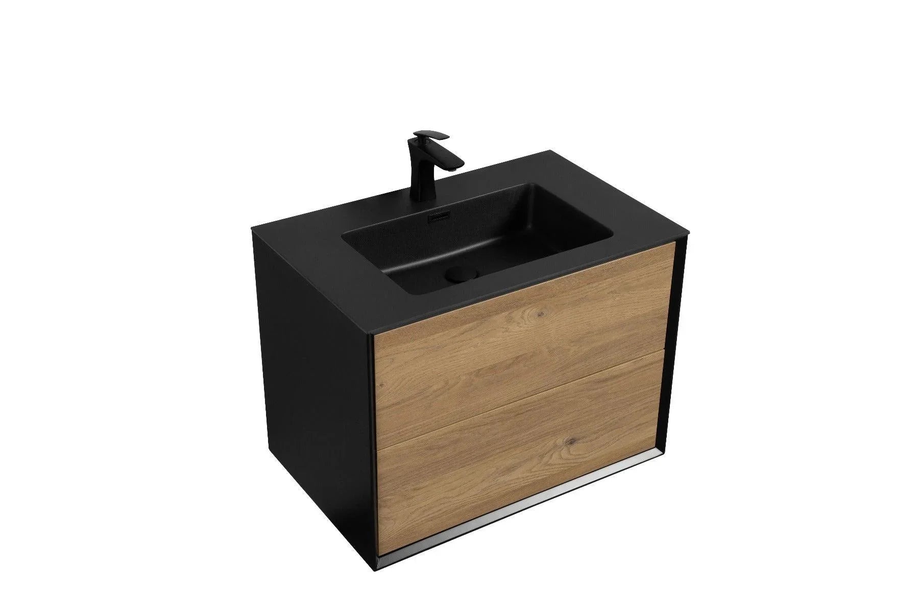 30" Black & Rough Oak Wall Mount Vanity with Black Engineered Quartz Countertop-Migration_Bathroom Vanities-DECOROLALA