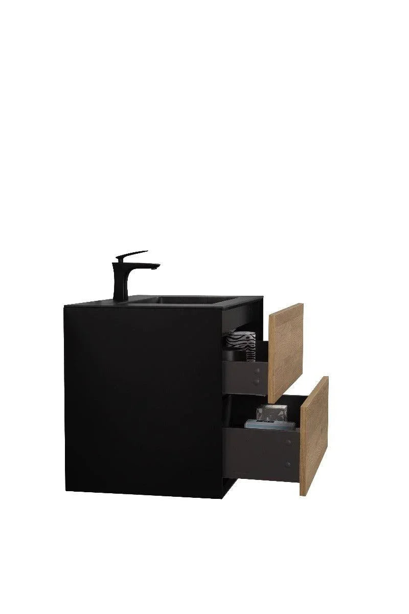30" Black & Rough Oak Wall Mount Vanity with Black Engineered Quartz Countertop-Migration_Bathroom Vanities-DECOROLALA