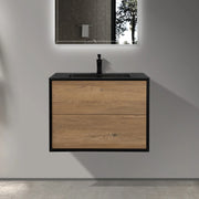 30" Black & Rough Oak Wall Mount Vanity with Black Engineered Quartz Countertop-Migration_Bathroom Vanities-DECOROLALA