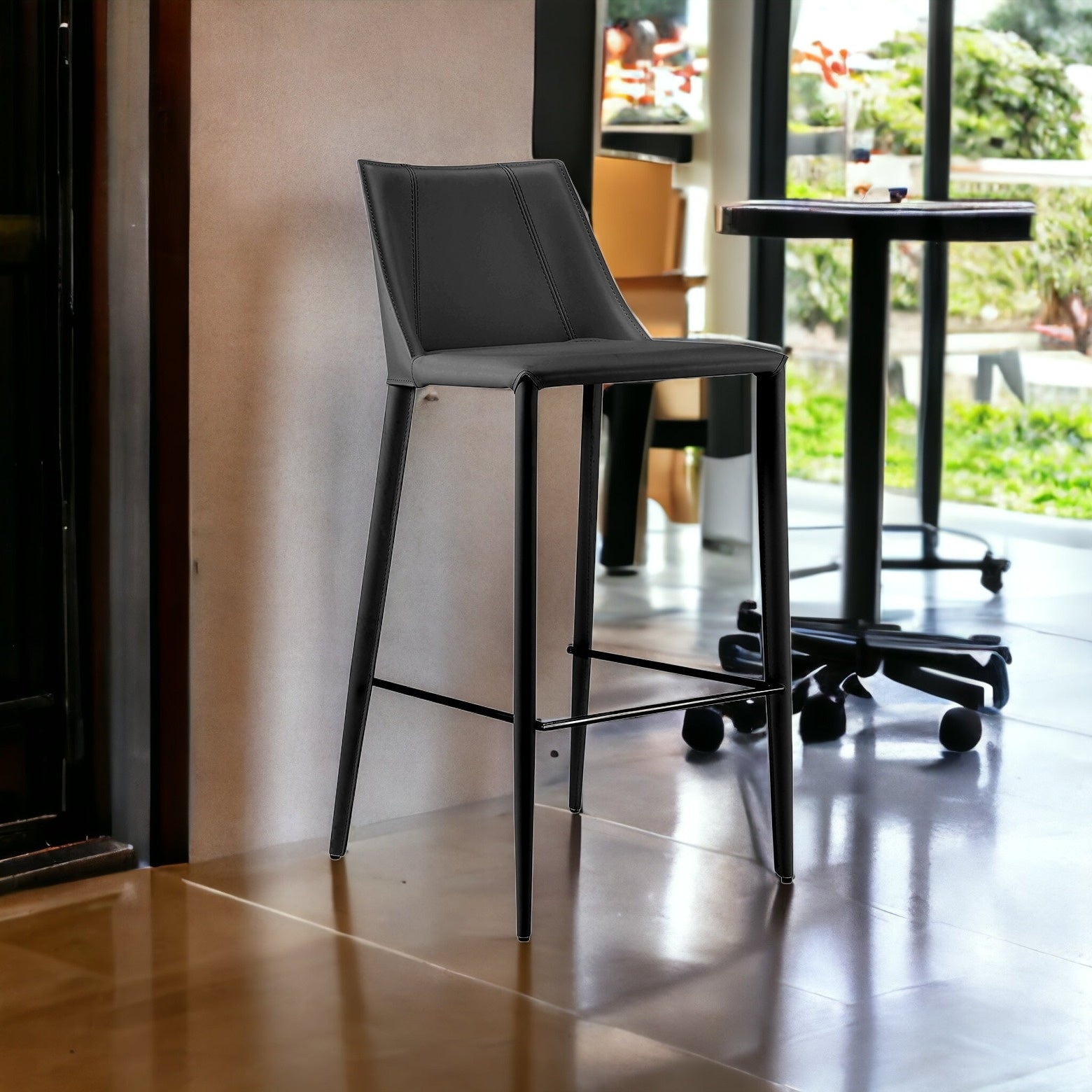 30" Black Steel Low Back Bar Height Bar Chair-Bar Chairs-DECOROLALA