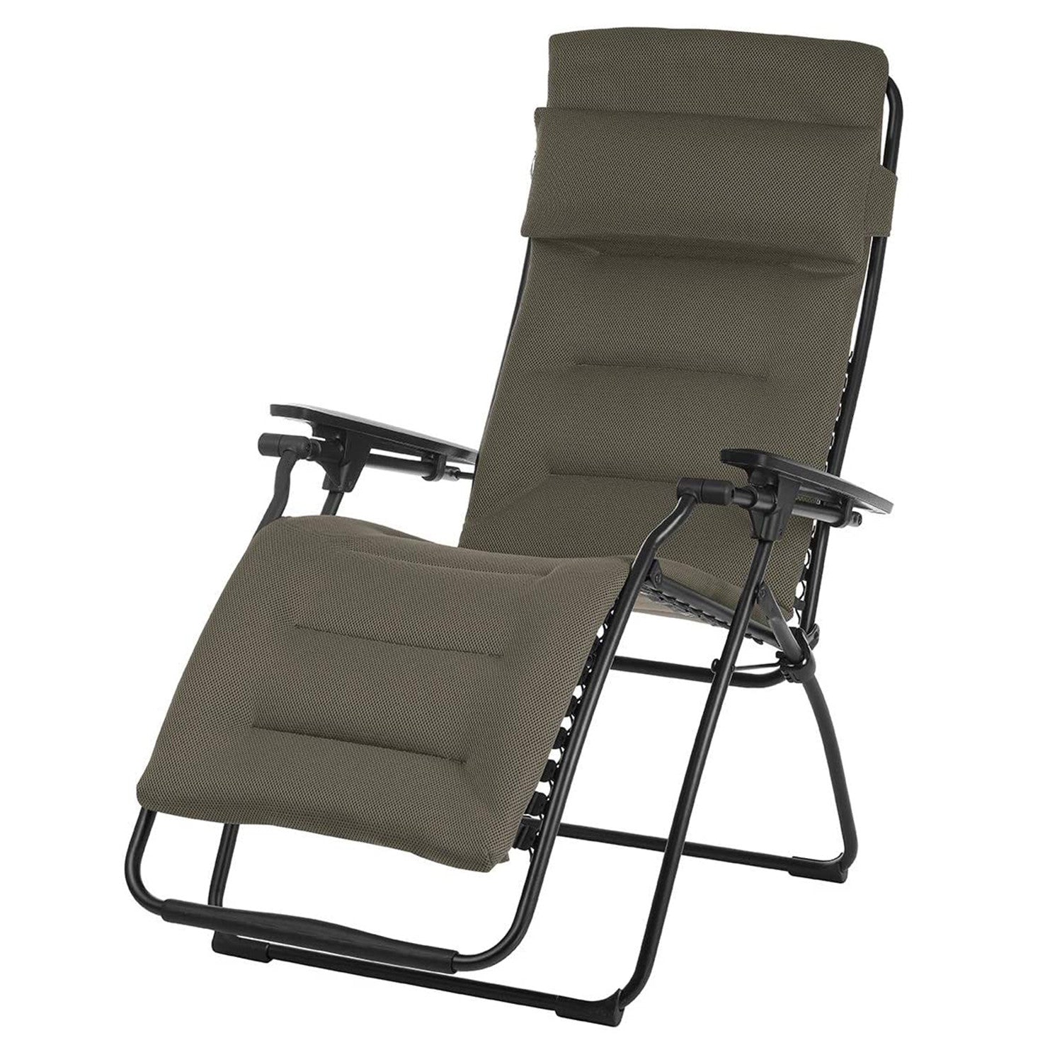 30" Black Steel Outdoor Zero Gravity Chair with Black Cushion-Outdoor Chairs-DECOROLALA