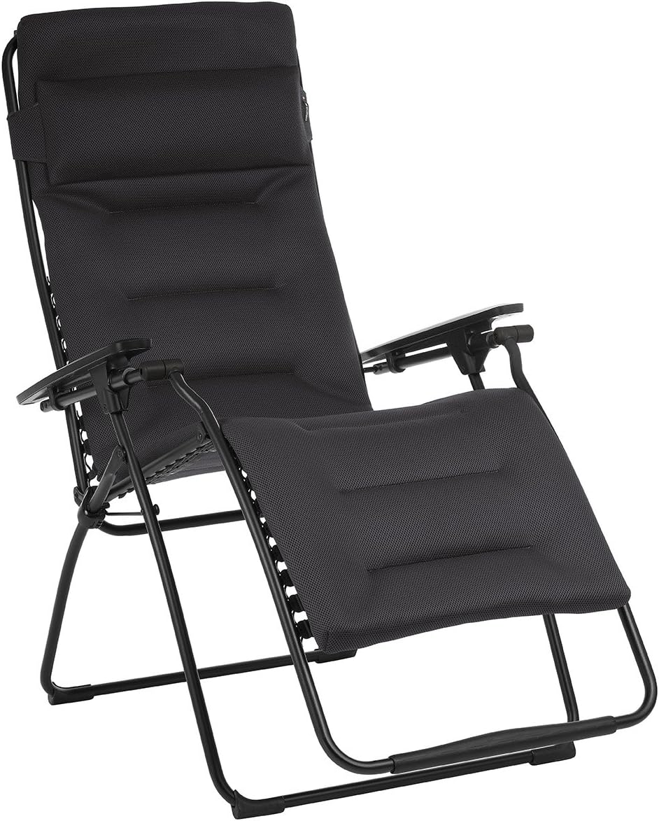30" Black Steel Outdoor Zero Gravity Chair with Black Cushion-Outdoor Chairs-DECOROLALA