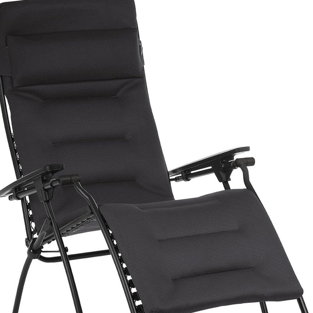 30" Black Steel Outdoor Zero Gravity Chair with Black Cushion-Outdoor Chairs-DECOROLALA