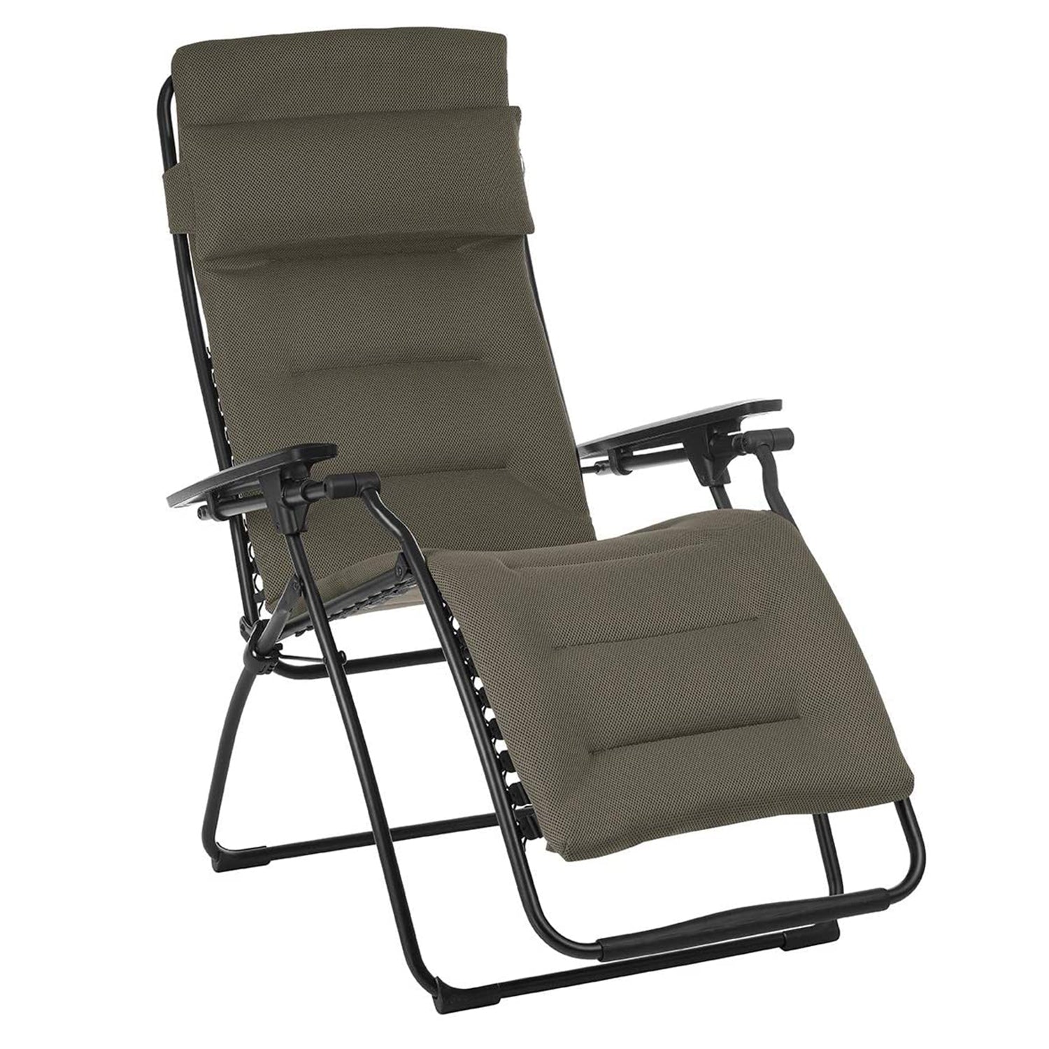 30" Black Steel Outdoor Zero Gravity Chair with Black Cushion-Outdoor Chairs-DECOROLALA