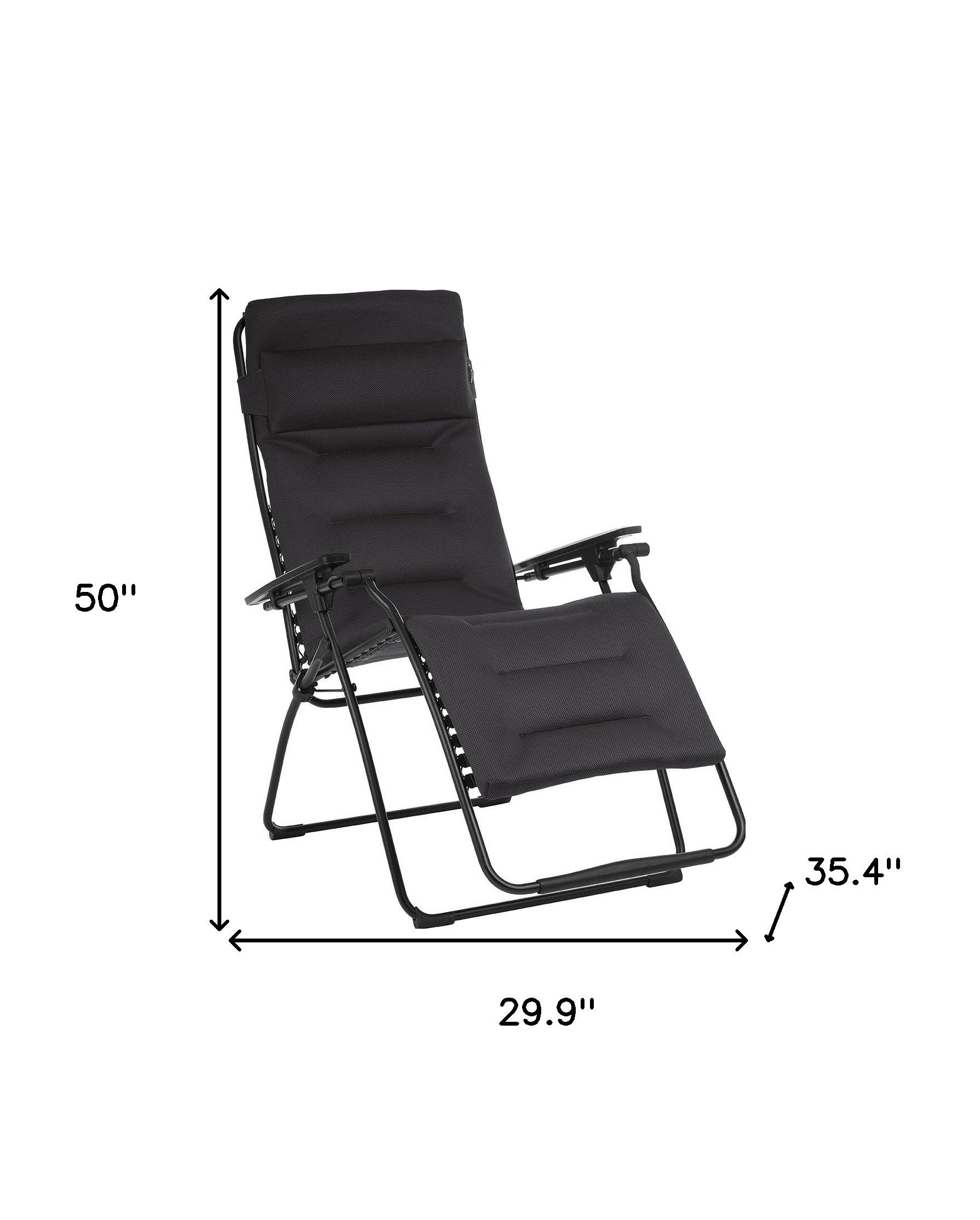 30" Black Steel Outdoor Zero Gravity Chair with Black Cushion-Outdoor Chairs-DECOROLALA