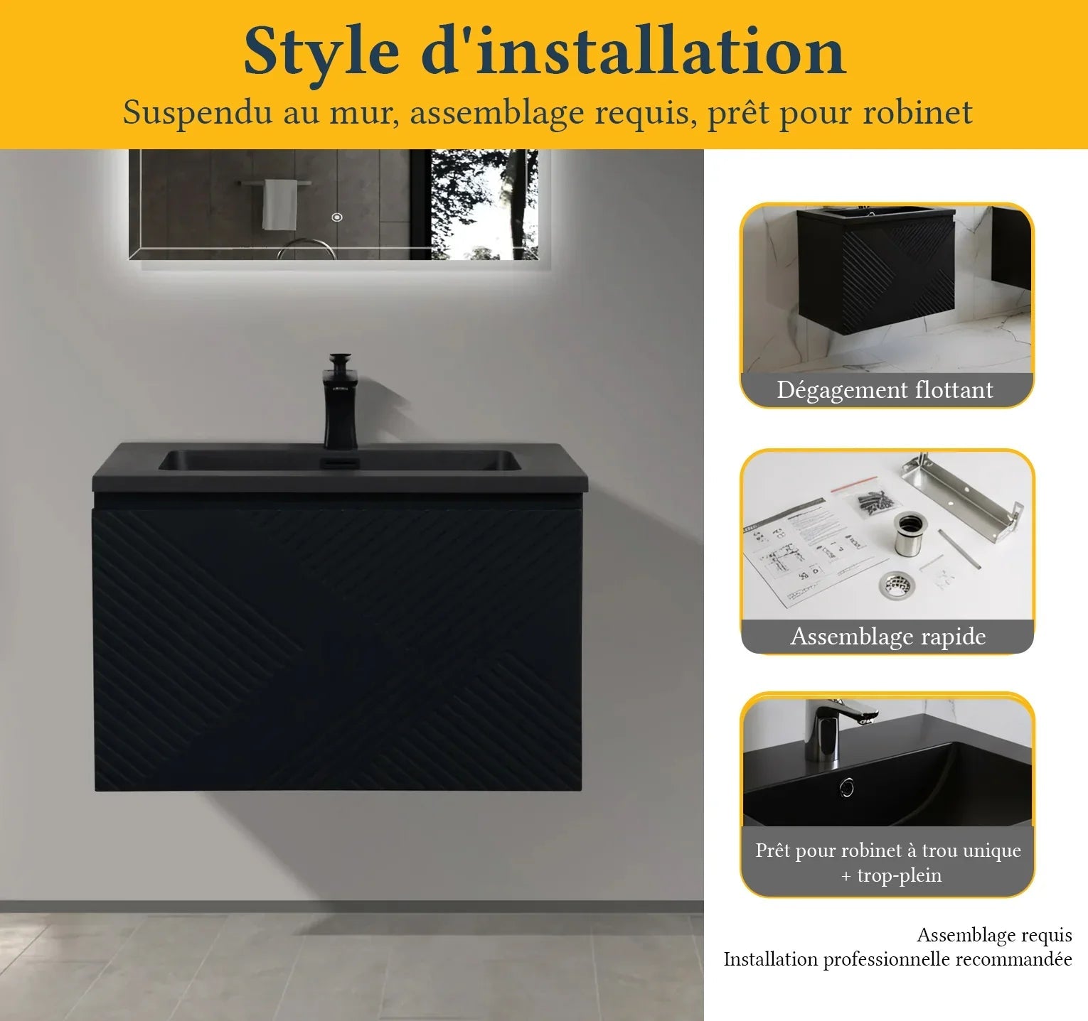 30" Black Wall Mount Bathroom Vanity with Black Engineered Quartz Countertop-Migration_Bathroom Vanities-DECOROLALA