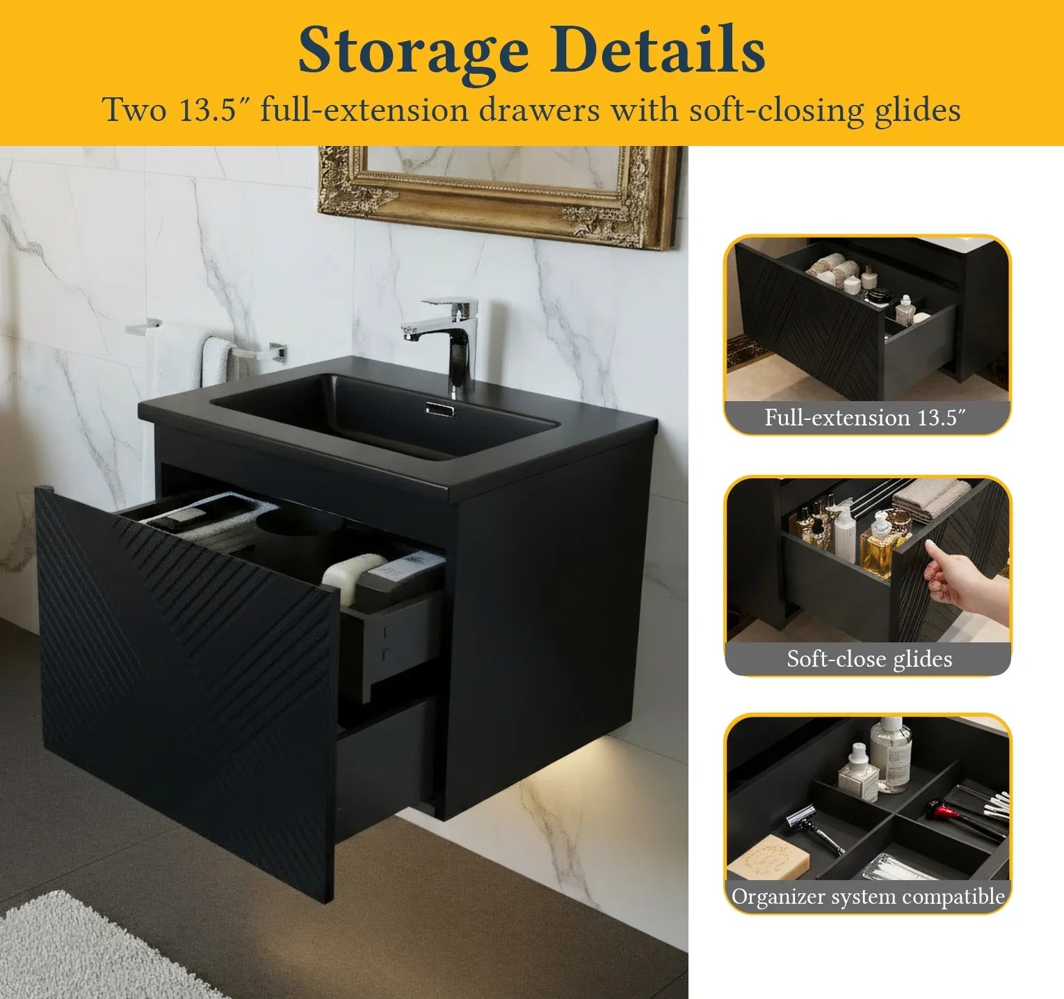 30" Black Wall Mount Bathroom Vanity with Black Engineered Quartz Countertop-Migration_Bathroom Vanities-DECOROLALA