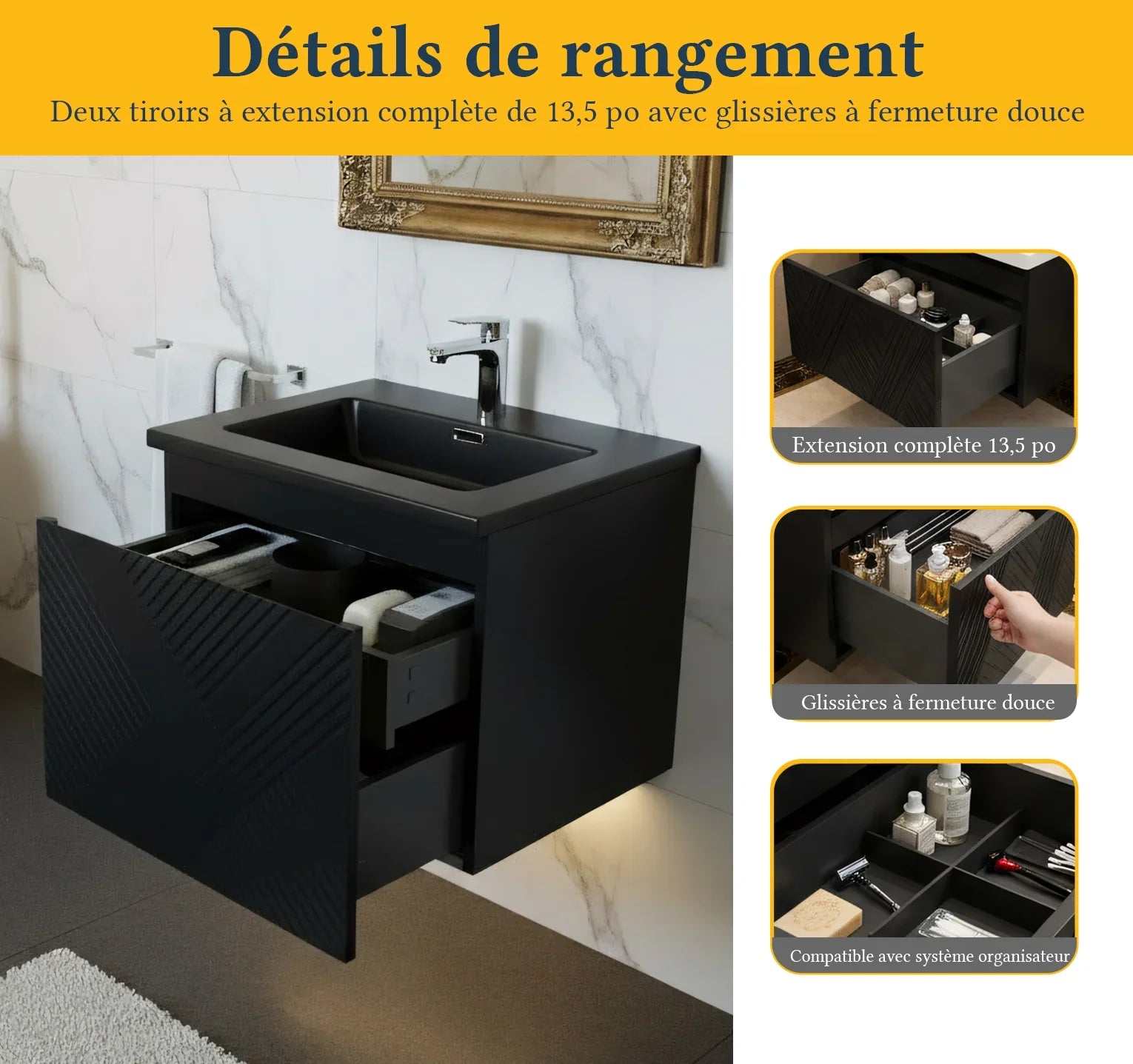 30" Black Wall Mount Bathroom Vanity with Black Engineered Quartz Countertop-Migration_Bathroom Vanities-DECOROLALA