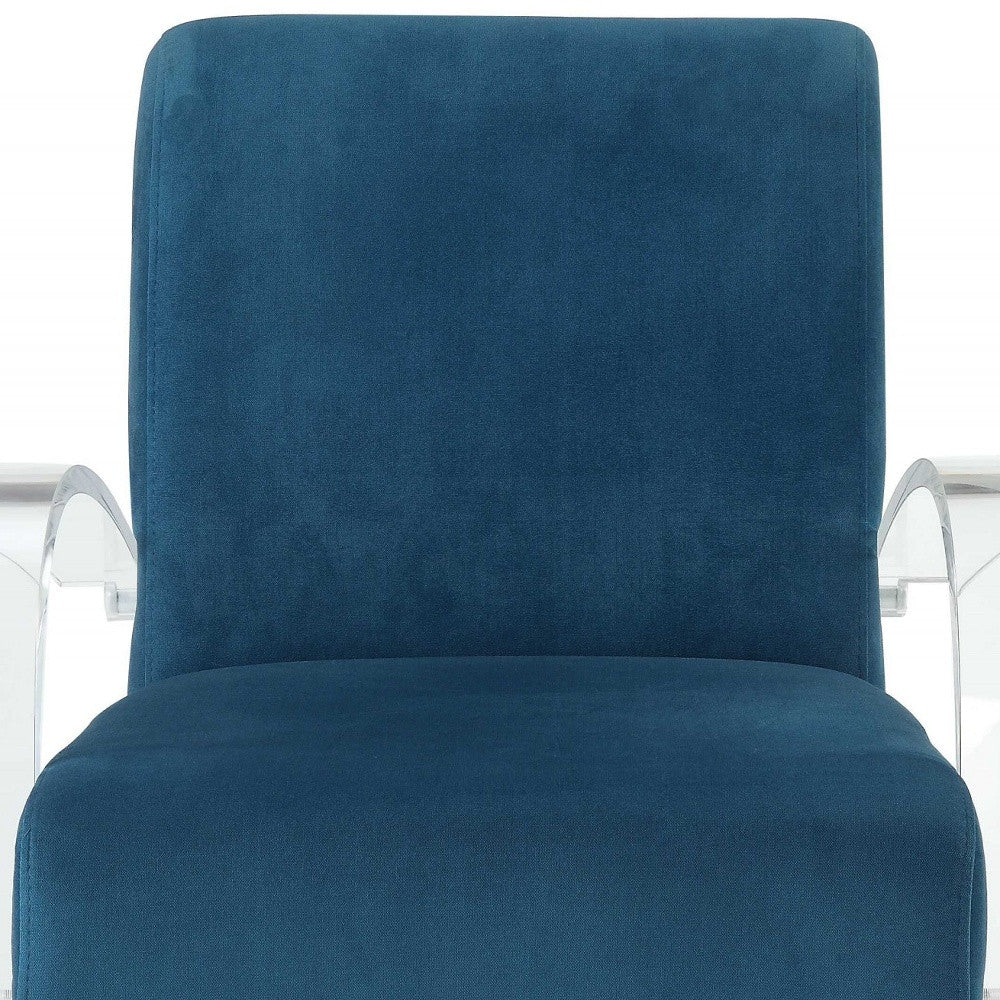 30" Blue and White Velvet Arm Chair-Accent Chairs-DECOROLALA