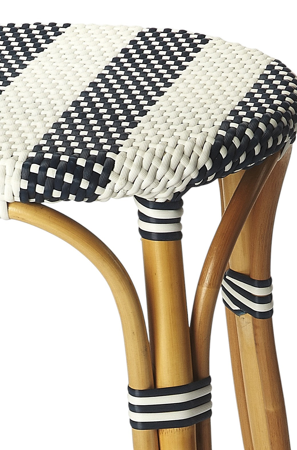 30" Blue and White and Natural Heavy Duty Rattan Backless Bar Height Bar Chair-Bar Chairs-DECOROLALA