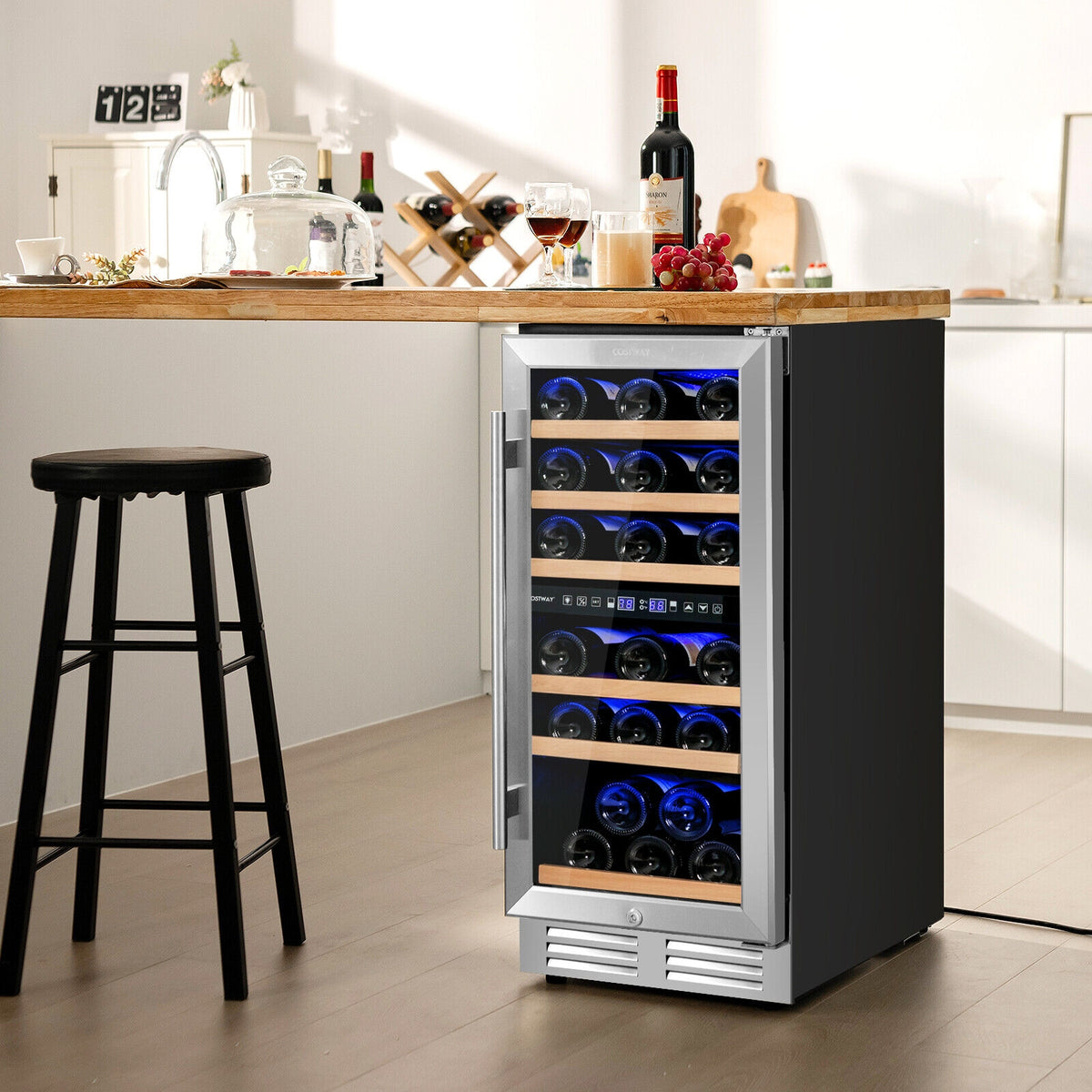 30-Bottle Freestanding Wine Cooler with Temp Memory and Dual Zones -Silver-Wine & Beverage Coolers-DECOROLALA