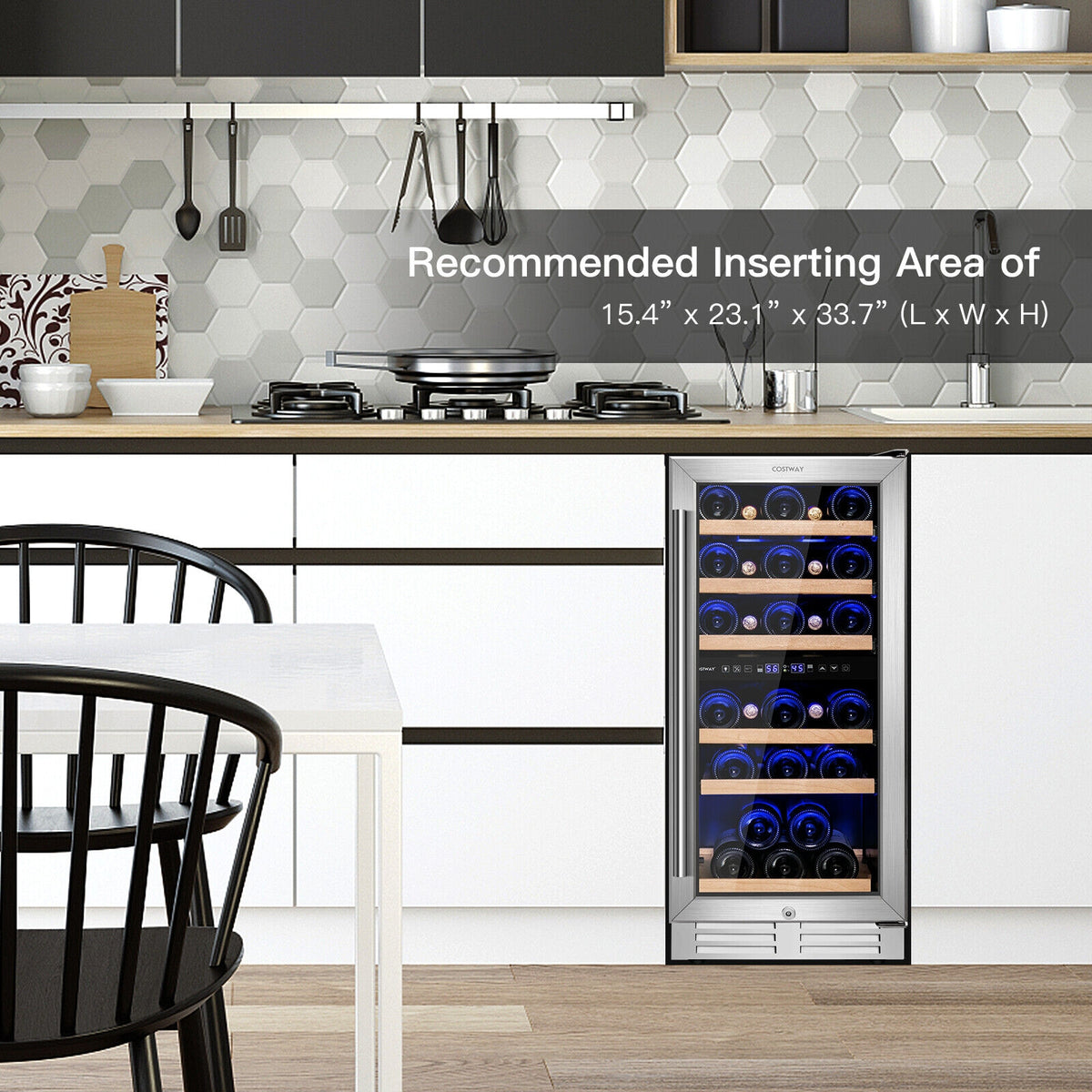 30-Bottle Freestanding Wine Cooler with Temp Memory and Dual Zones -Silver-Wine & Beverage Coolers-DECOROLALA