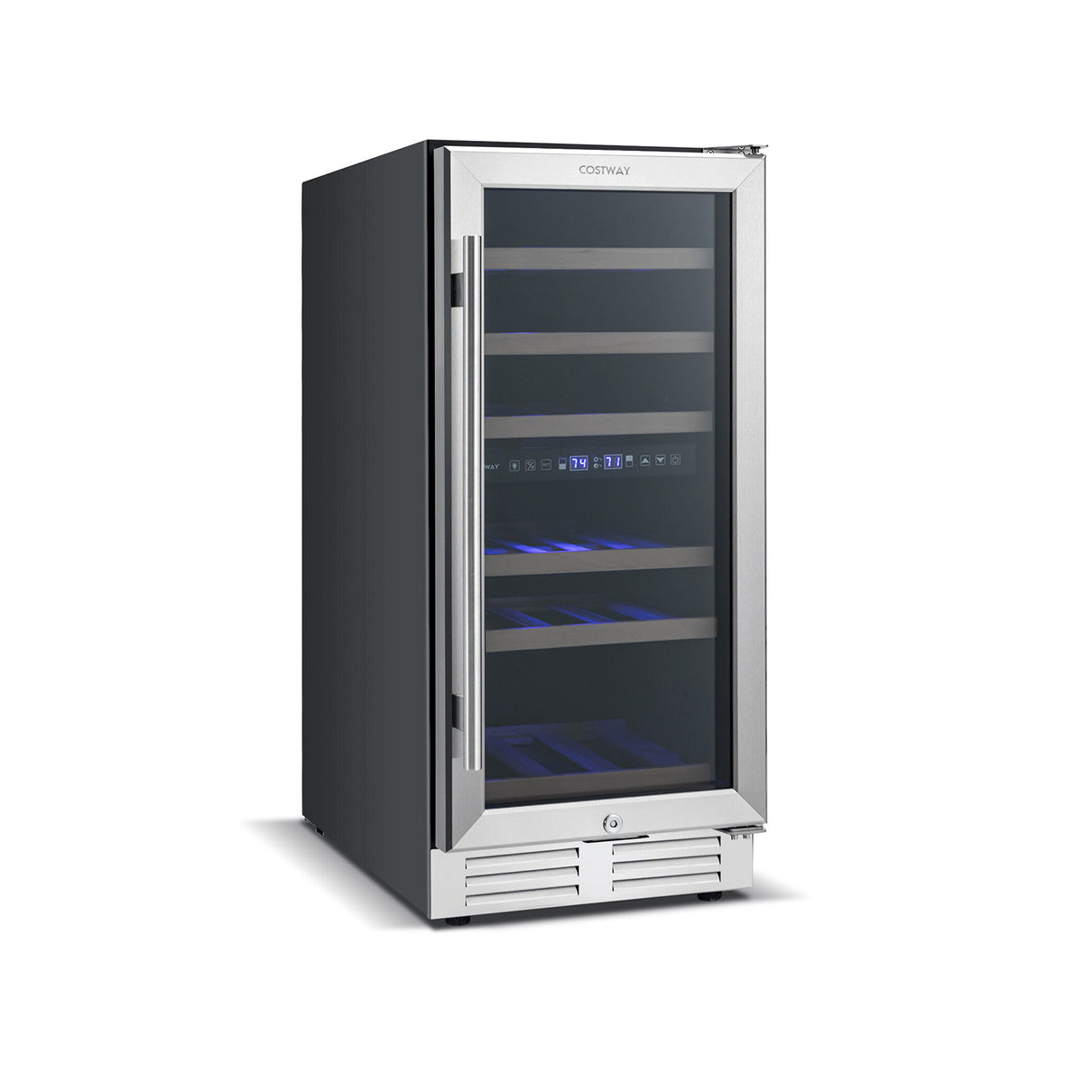 30-Bottle Freestanding Wine Cooler with Temp Memory and Dual Zones -Silver-Wine & Beverage Coolers-DECOROLALA