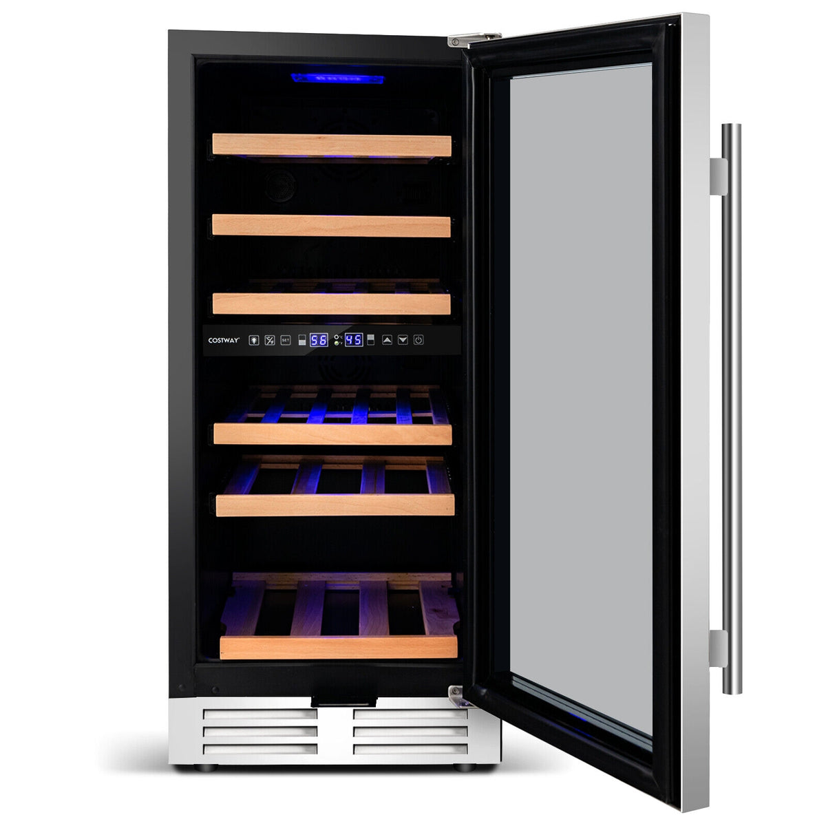 30-Bottle Freestanding Wine Cooler with Temp Memory and Dual Zones -Silver-Wine & Beverage Coolers-DECOROLALA