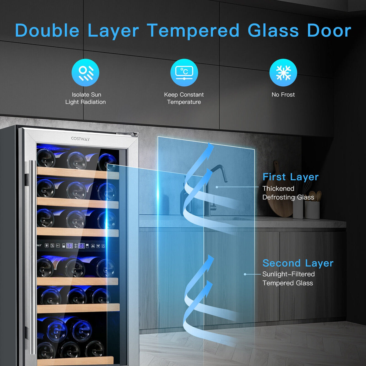 30-Bottle Freestanding Wine Cooler with Temp Memory and Dual Zones -Silver-Wine & Beverage Coolers-DECOROLALA