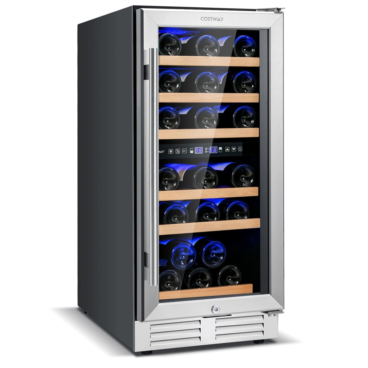 30-Bottle Freestanding Wine Cooler with Temp Memory and Dual Zones -Silver-Wine & Beverage Coolers-DECOROLALA