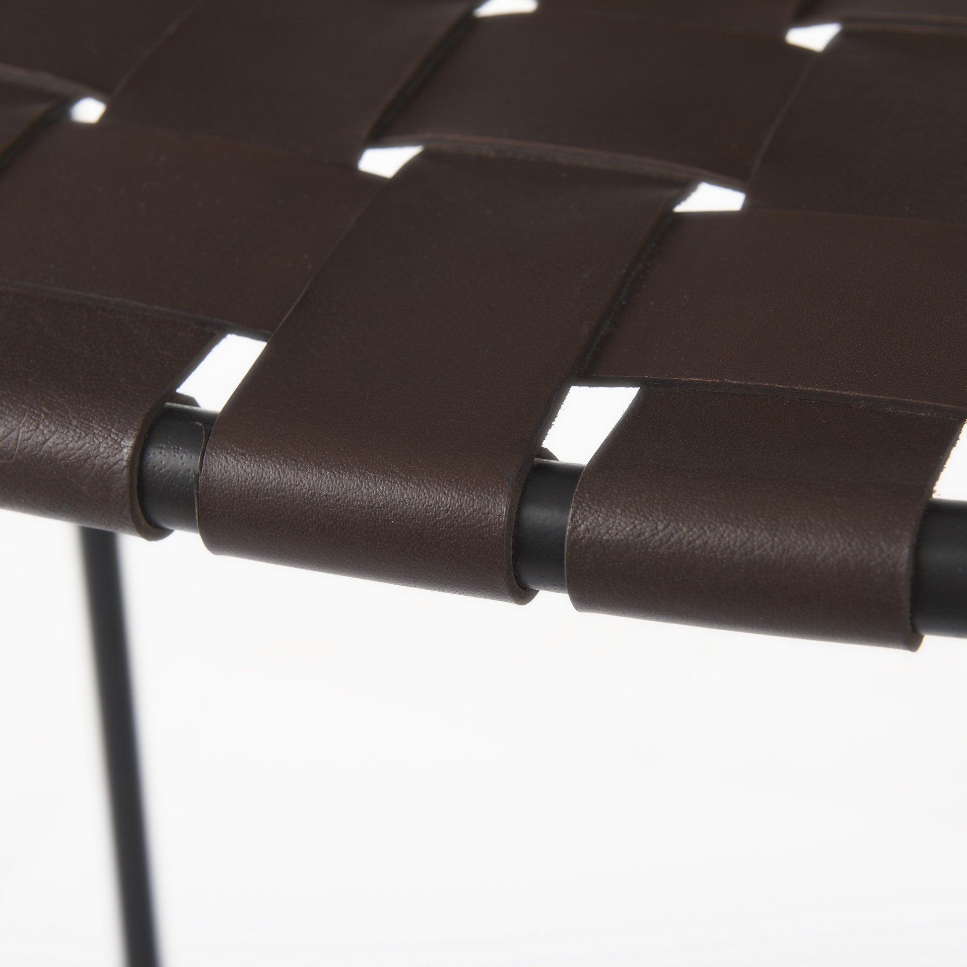 30" Brown And Black Leather And Iron Backless Bar Height Bar Chair-Bar Chairs-DECOROLALA