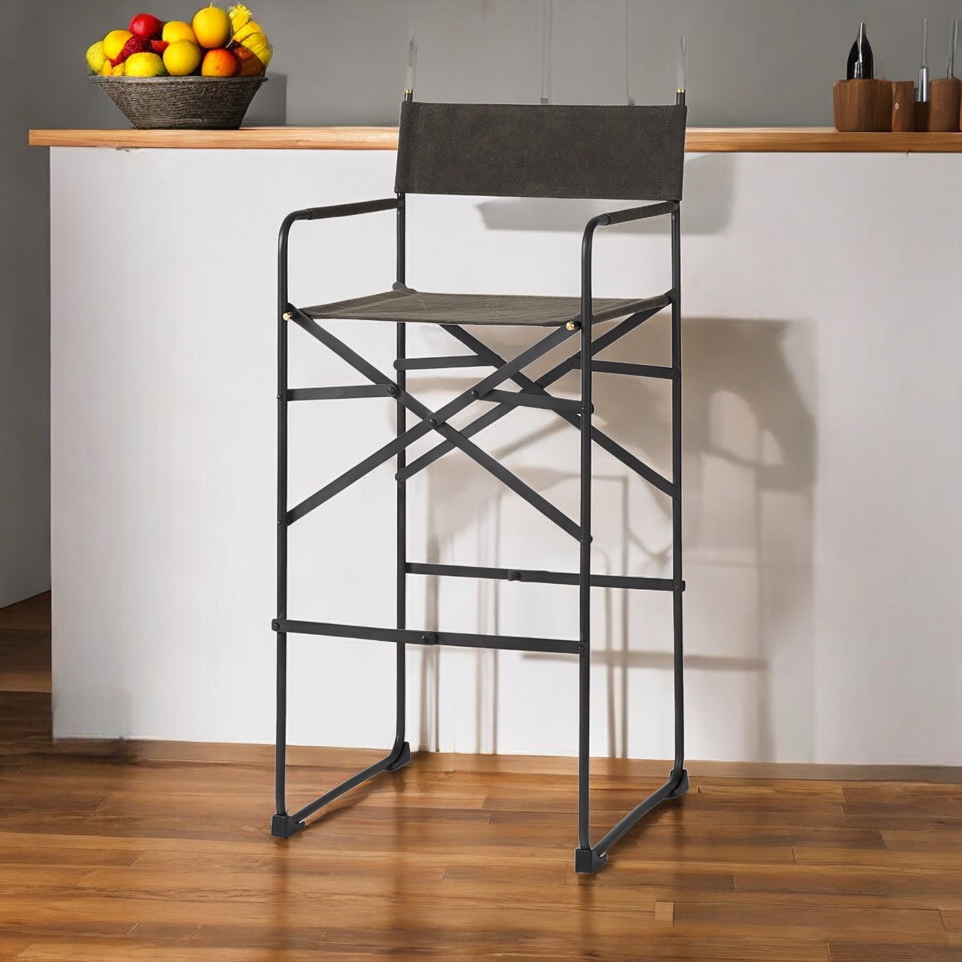 30" Brown And Black Leather And Metal Bar Chair-Bar Chairs-DECOROLALA