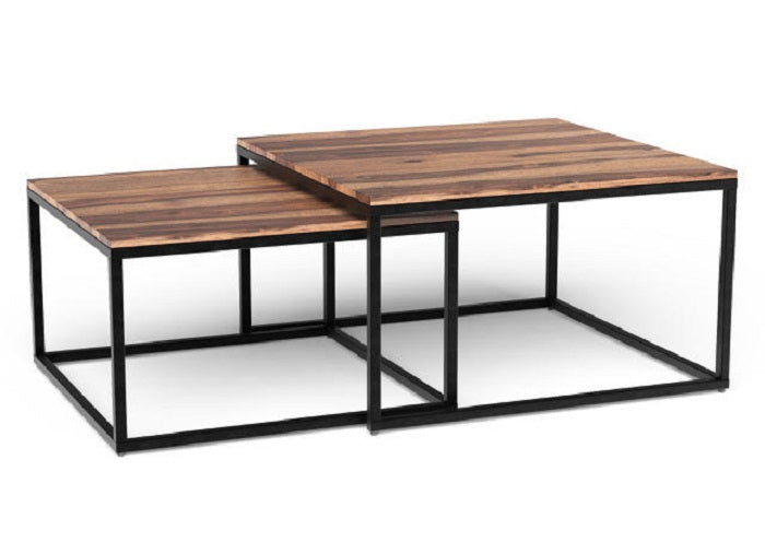 30" Brown And Black Solid Wood And Iron Square Coffee Table-Coffee Tables-DECOROLALA