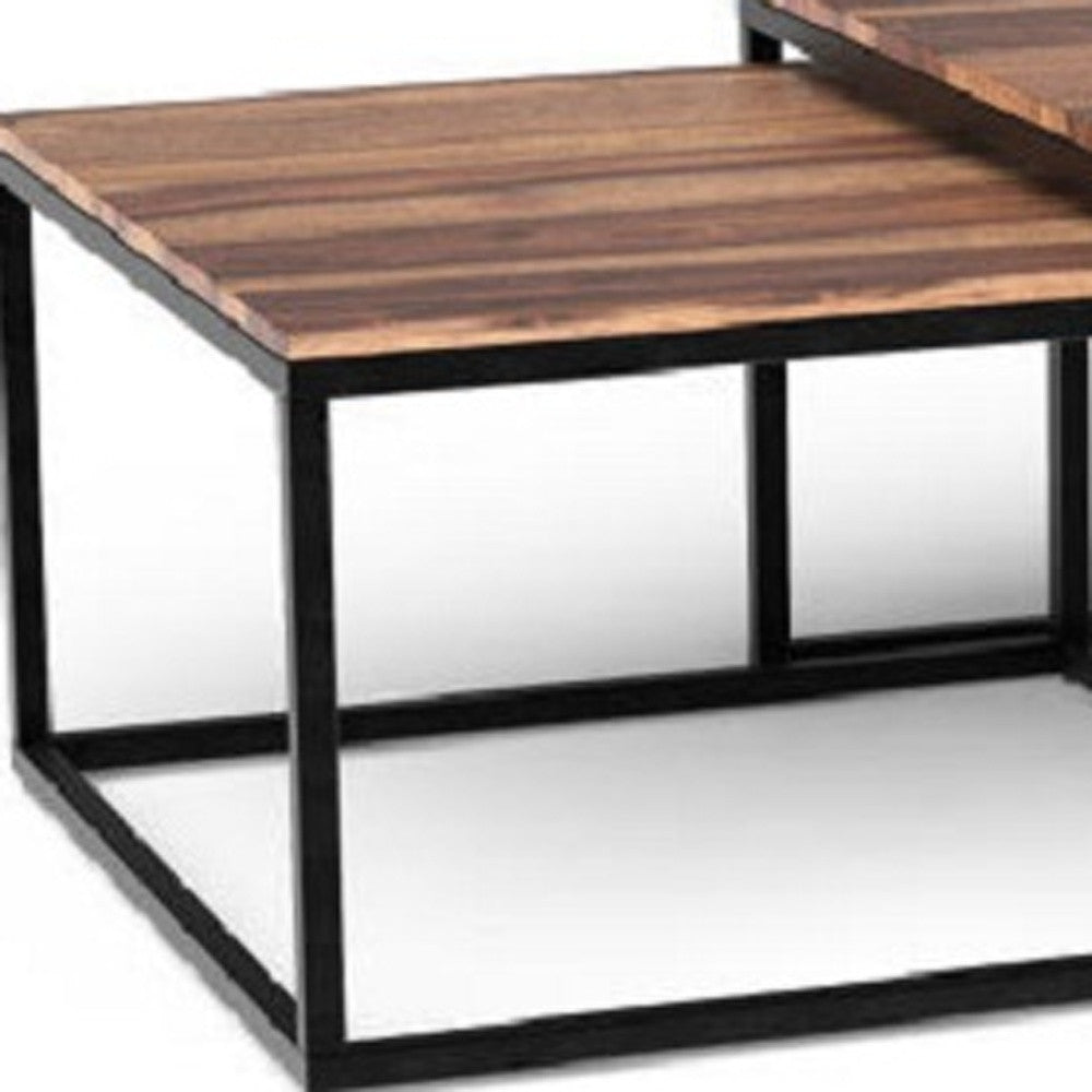 30" Brown And Black Solid Wood And Iron Square Coffee Table-Coffee Tables-DECOROLALA