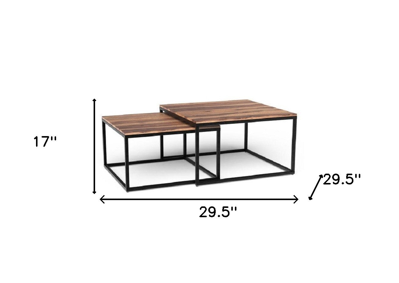 30" Brown And Black Solid Wood And Iron Square Coffee Table-Coffee Tables-DECOROLALA