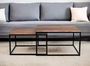 30" Brown And Black Solid Wood And Iron Square Coffee Table-Coffee Tables-DECOROLALA